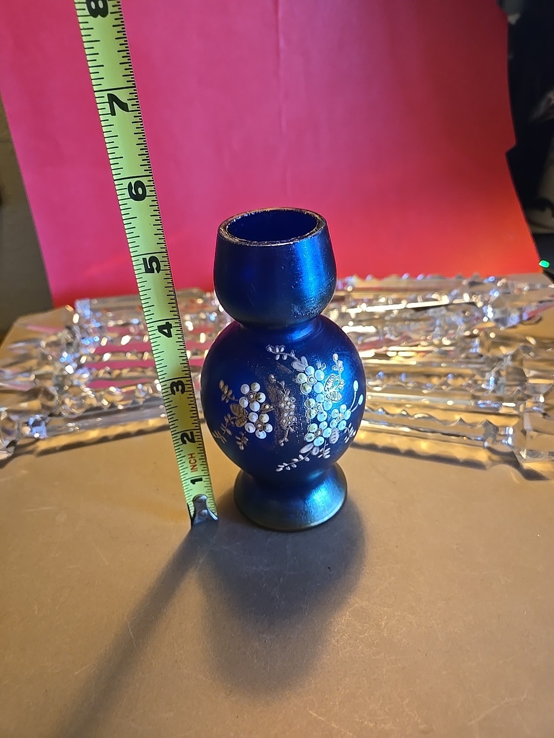 Vintage LOETZ ? Bohemian Blue Aurene Art Glass Iridescent Vase Floral Decor