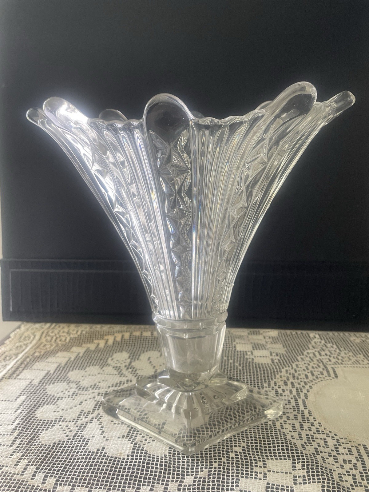 Vintage Art Deco Style Clear Glass Diamond Shaped Vase EUC Free Shipping