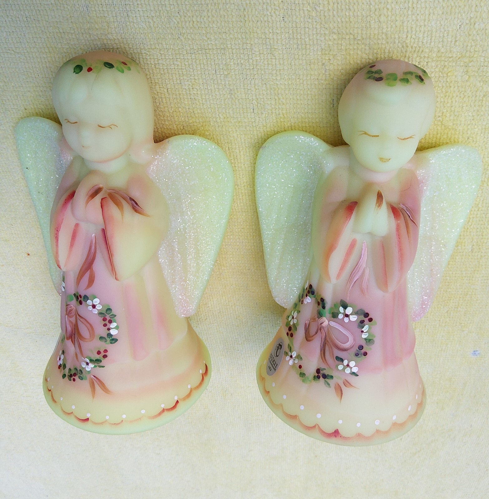 Fenton Burmese L.E. Angels, Lot Of 2, H.P. 1 BOY, 1 GIRL, 2009, Great Gifts! 👍