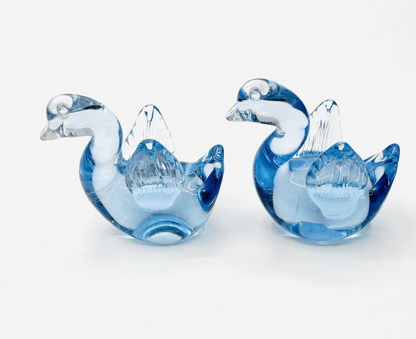 2 Blue Art Glass Miniature Swans – 3 Inches Tall