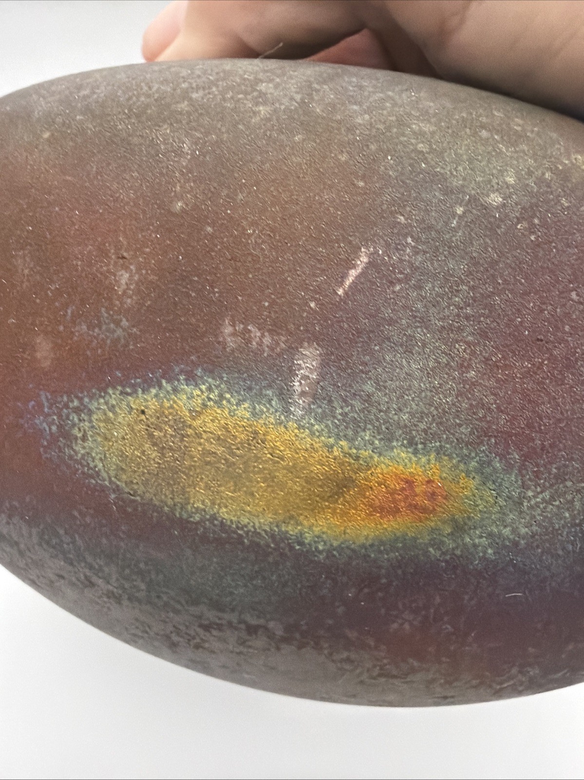 Signed Raku Fired Studio Pottery Bowl Iridescent Copper Art Pottery