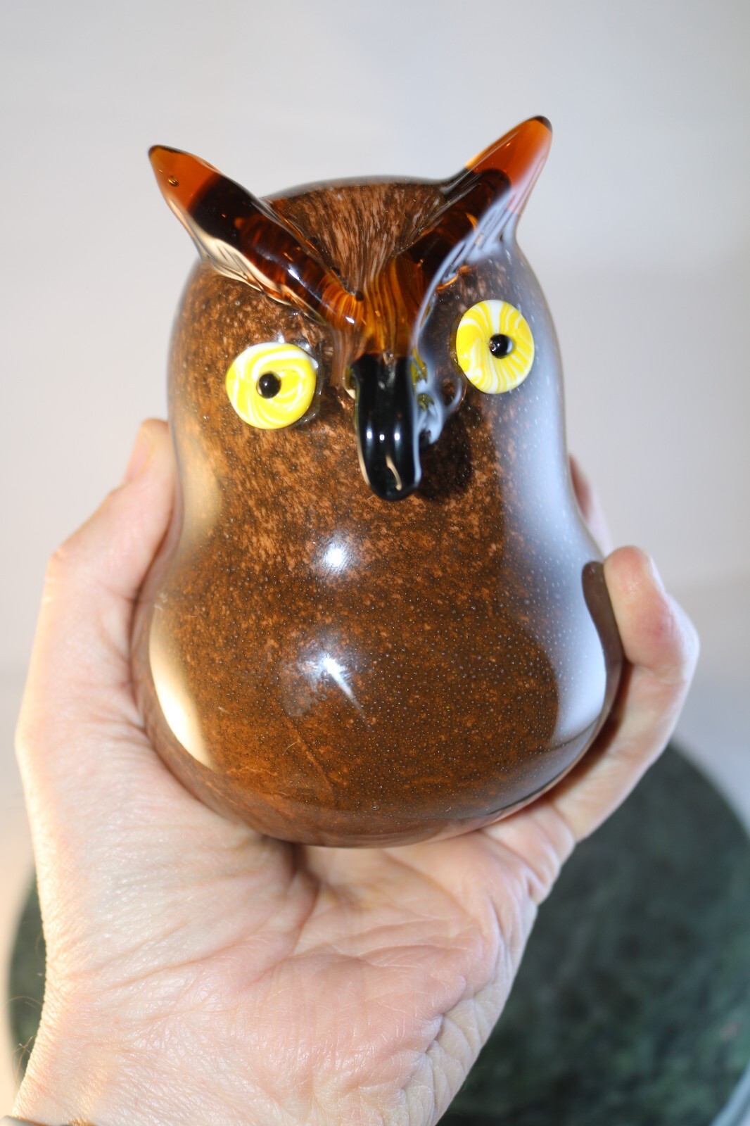 Hand Blown Art Glass Owl Figurine – Paperweight 4.5” Tall – 2.4 Pounds