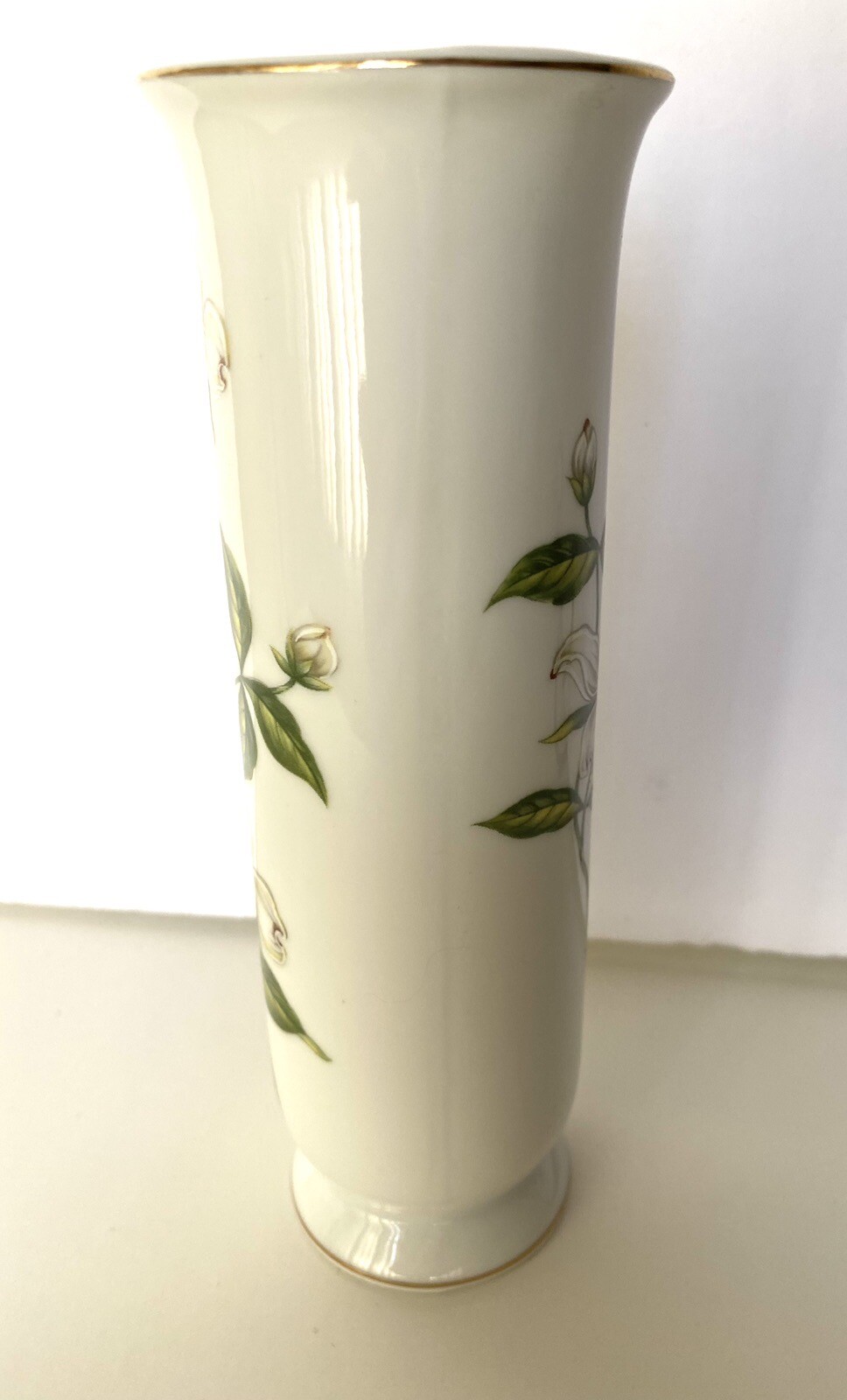 Vintage Lefton Porcelain Bud Vase Dogwood Flowers Gold Trim 02870 Japan Boudoir