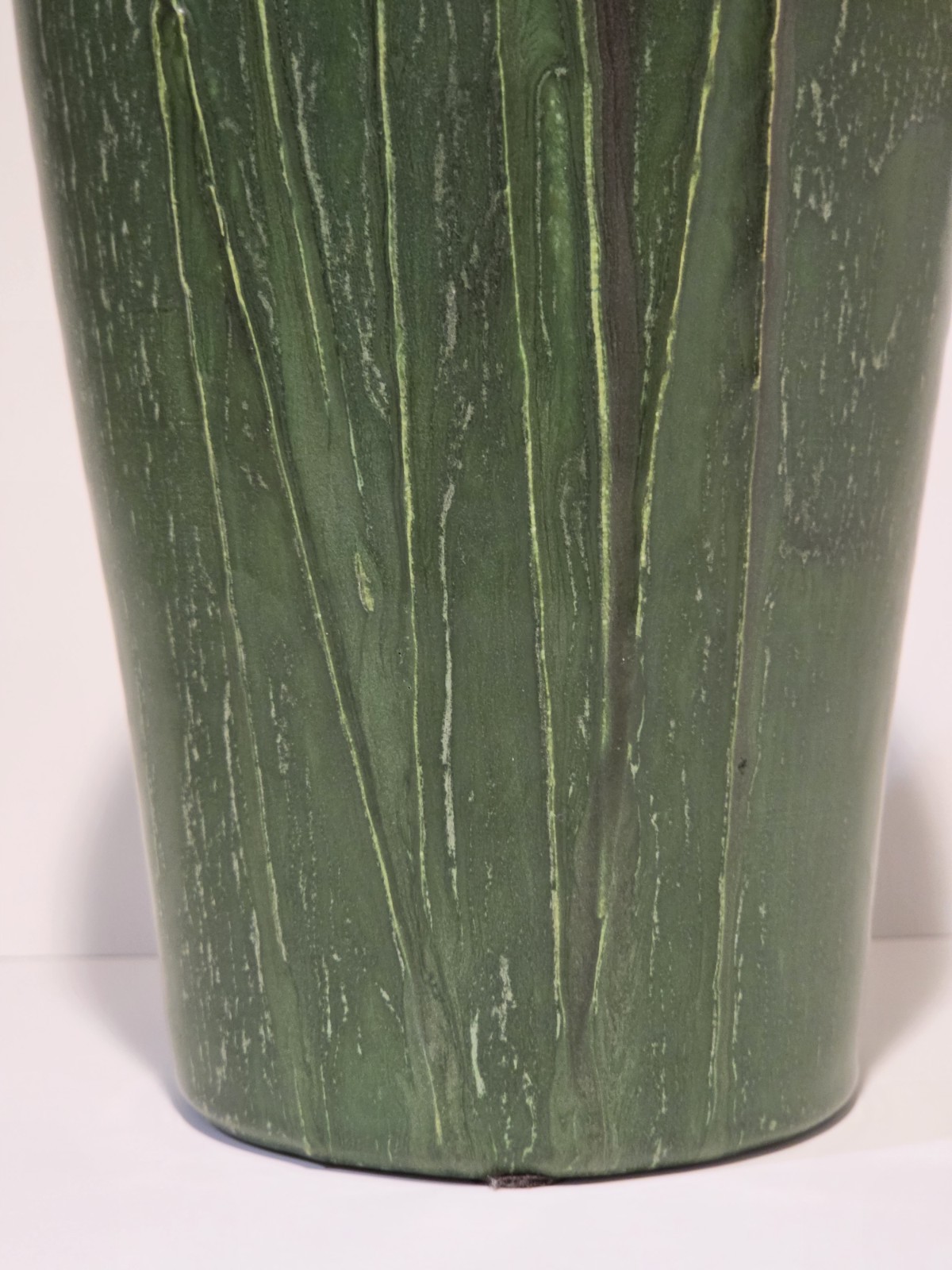 Ephraim Faience Raised Iris Vase Signed By Kevin Hicks 11.5″ Green Glossy Finish