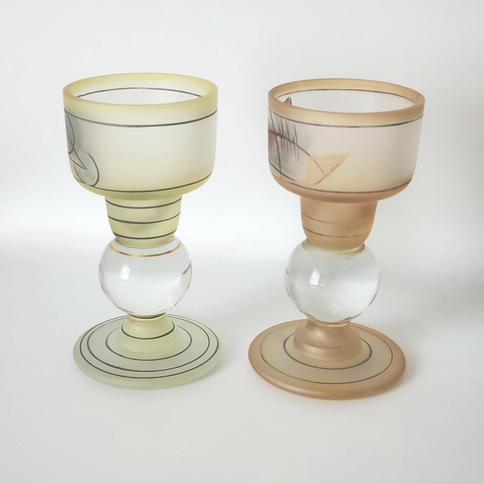 Vintage Blown Art Glass Candle Holders Transylvania Hand Painted Bohemian