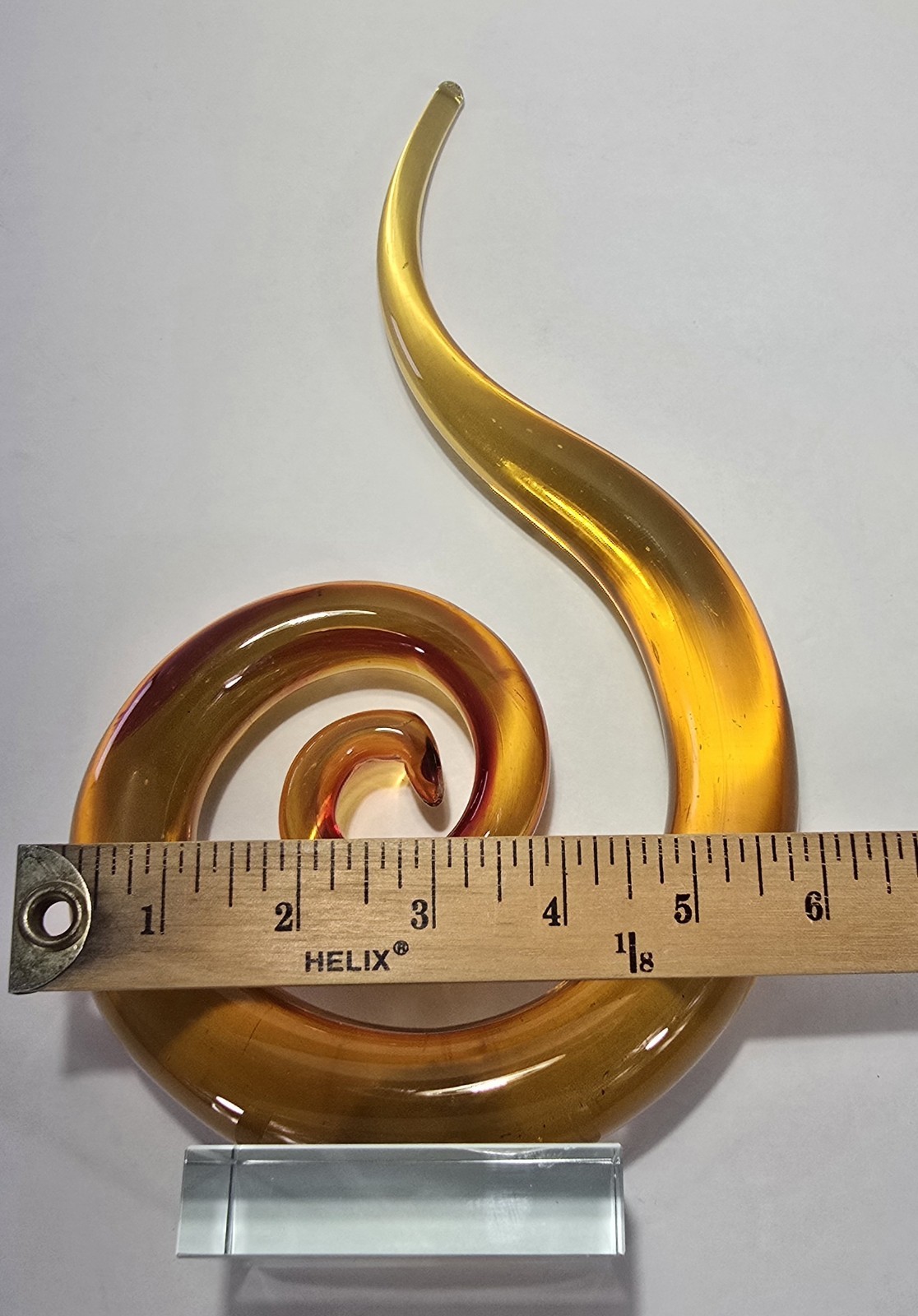 Vintage Murano MCM Venetian Red & Amber Glass Music Note/SCROLL Sculpture Italy