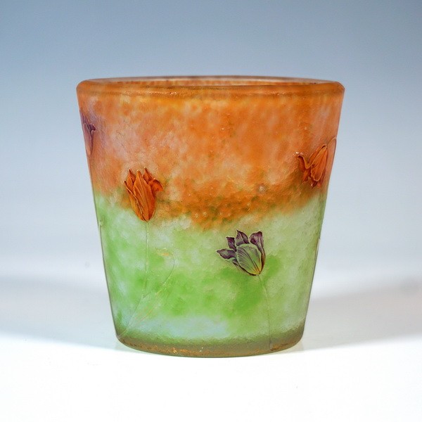 DAUM Nancy Jugendstil Cameo Vase “TULIPES” Tulpen Dekor France c.1895