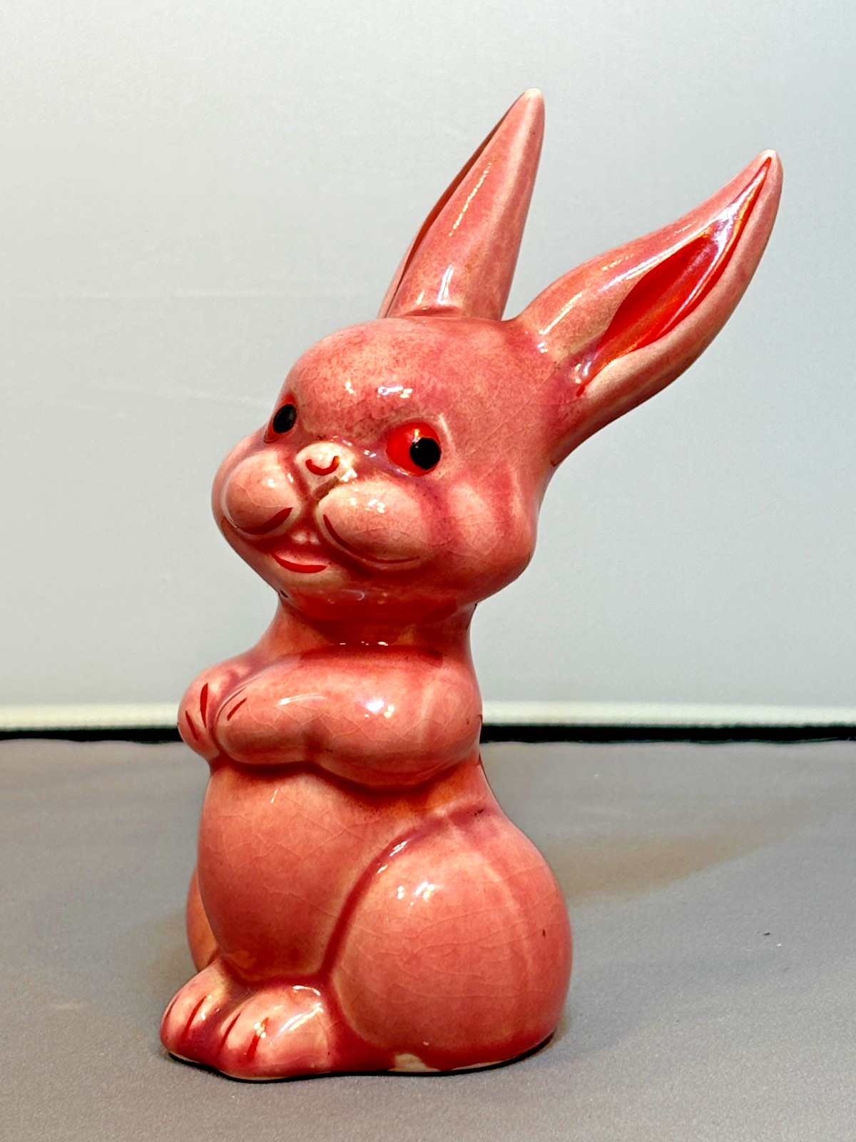Vintage Deco 1930s era Hull Pottery Ceramic Bunny Rabbit Cotton Dispenser USA