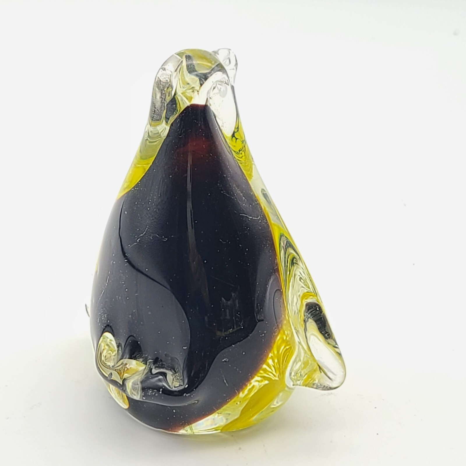 Vintage Art Glass Penquin Colors Brown And Yellow 4″ figurine paper weight