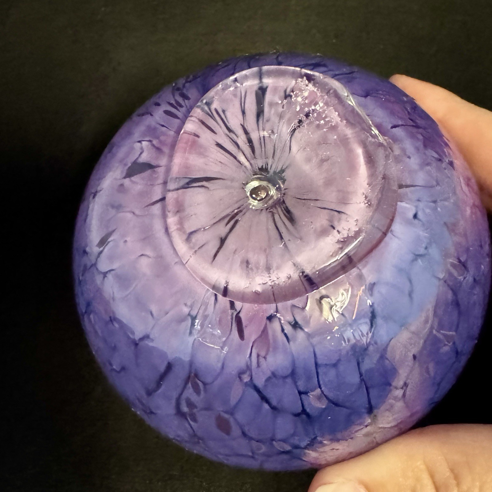 Hand Blown Art Glass Float Purple Garden Orb Small 3.5” Bird Bath Fountain Decor