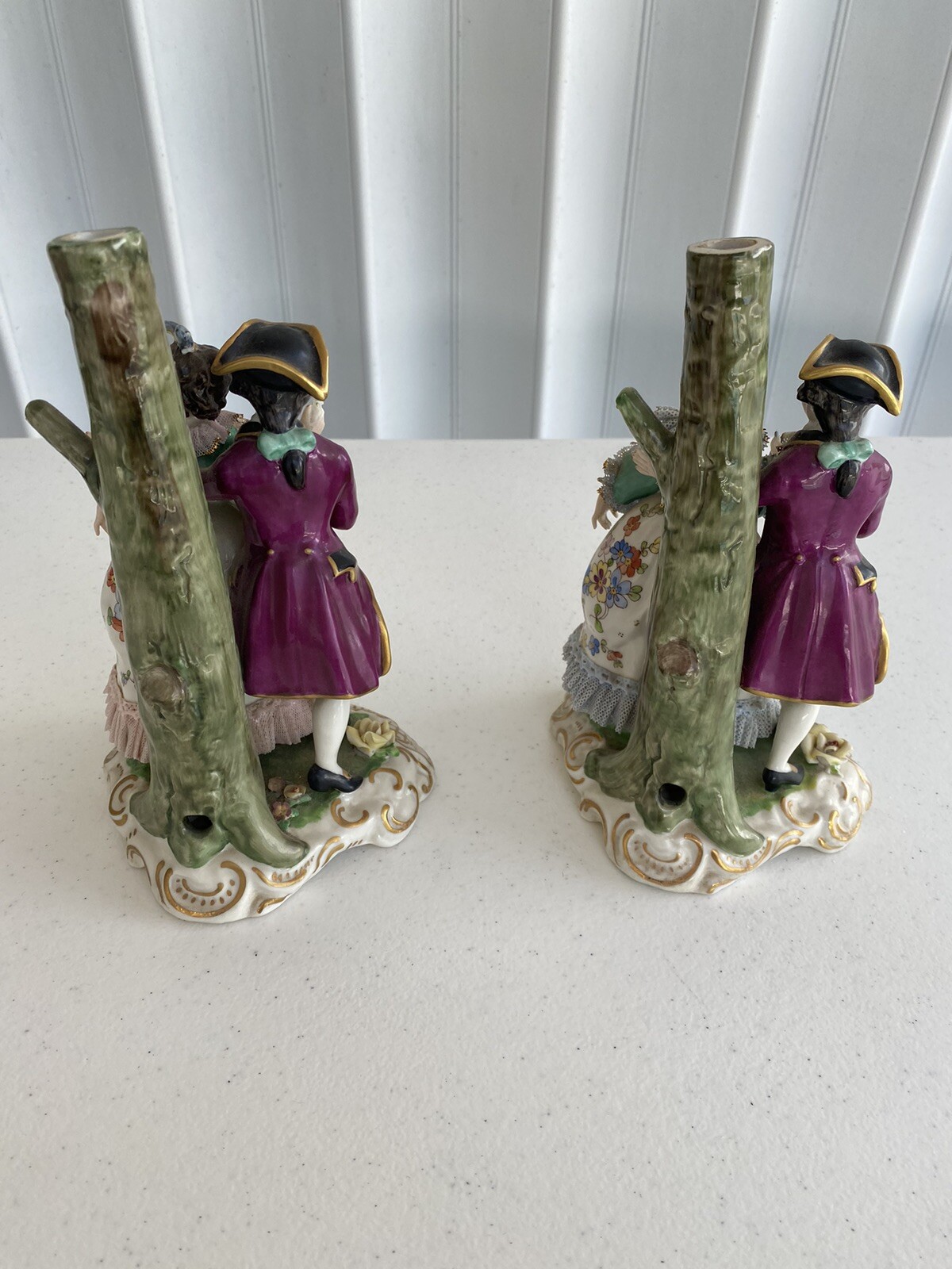 Dresden Figurine Couple Courting Set of 2 West Germany FLAWS Lot TWO VINTAGE