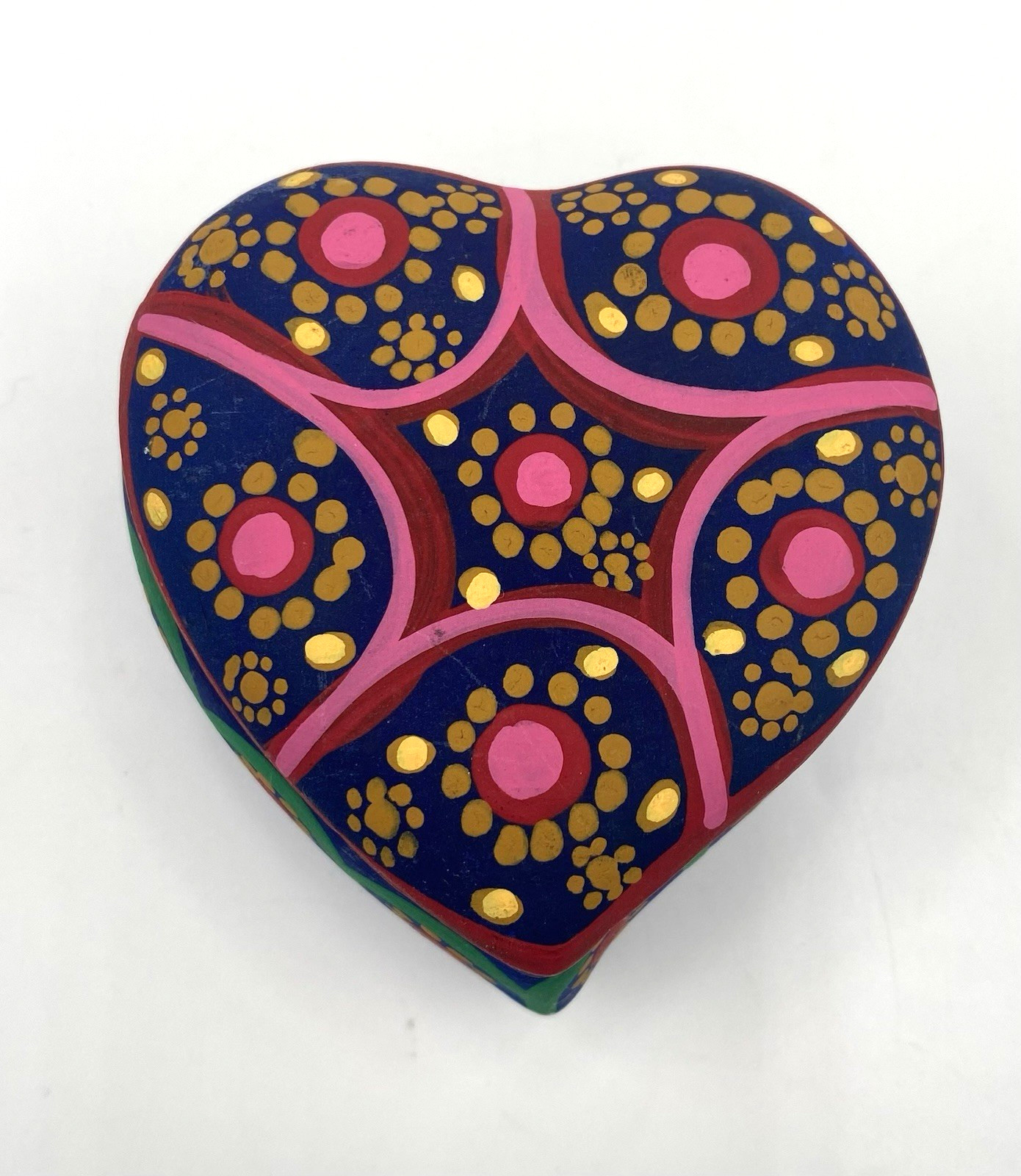 Terra Cotta Heart-Shaped Trinket/Jewelry Box Mexico Hand-Painted Florals Sticker