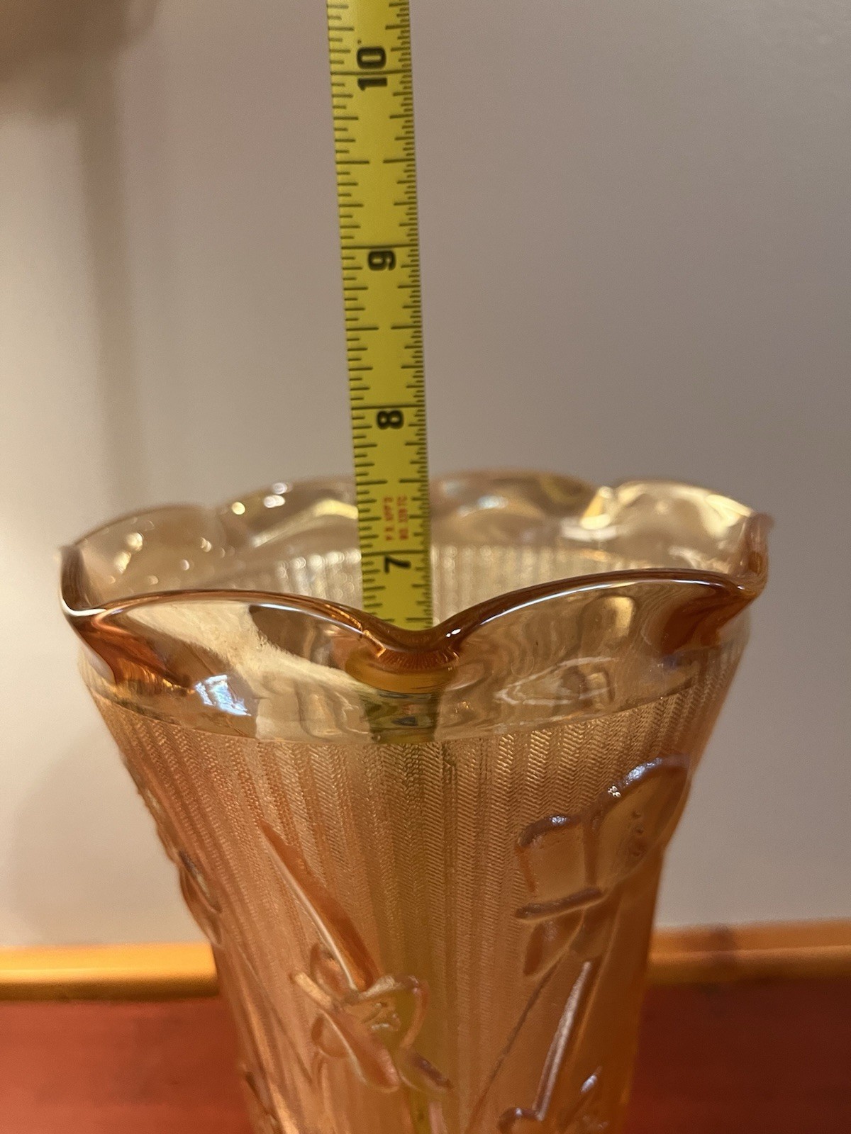 Vintage Jeannette Glass “Iris and Herringbone” pattern carnival glass vase