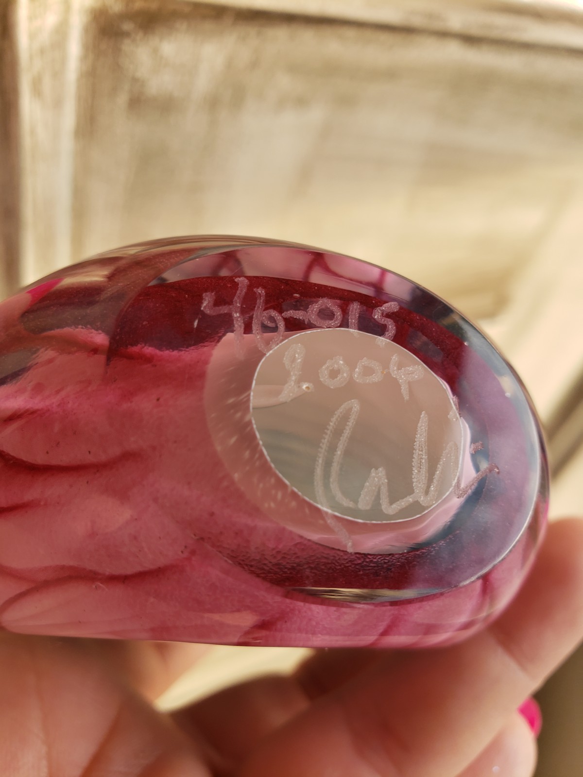 Art Glass Paperweight Tear Drop Flame 2004 Blue Pink Signed