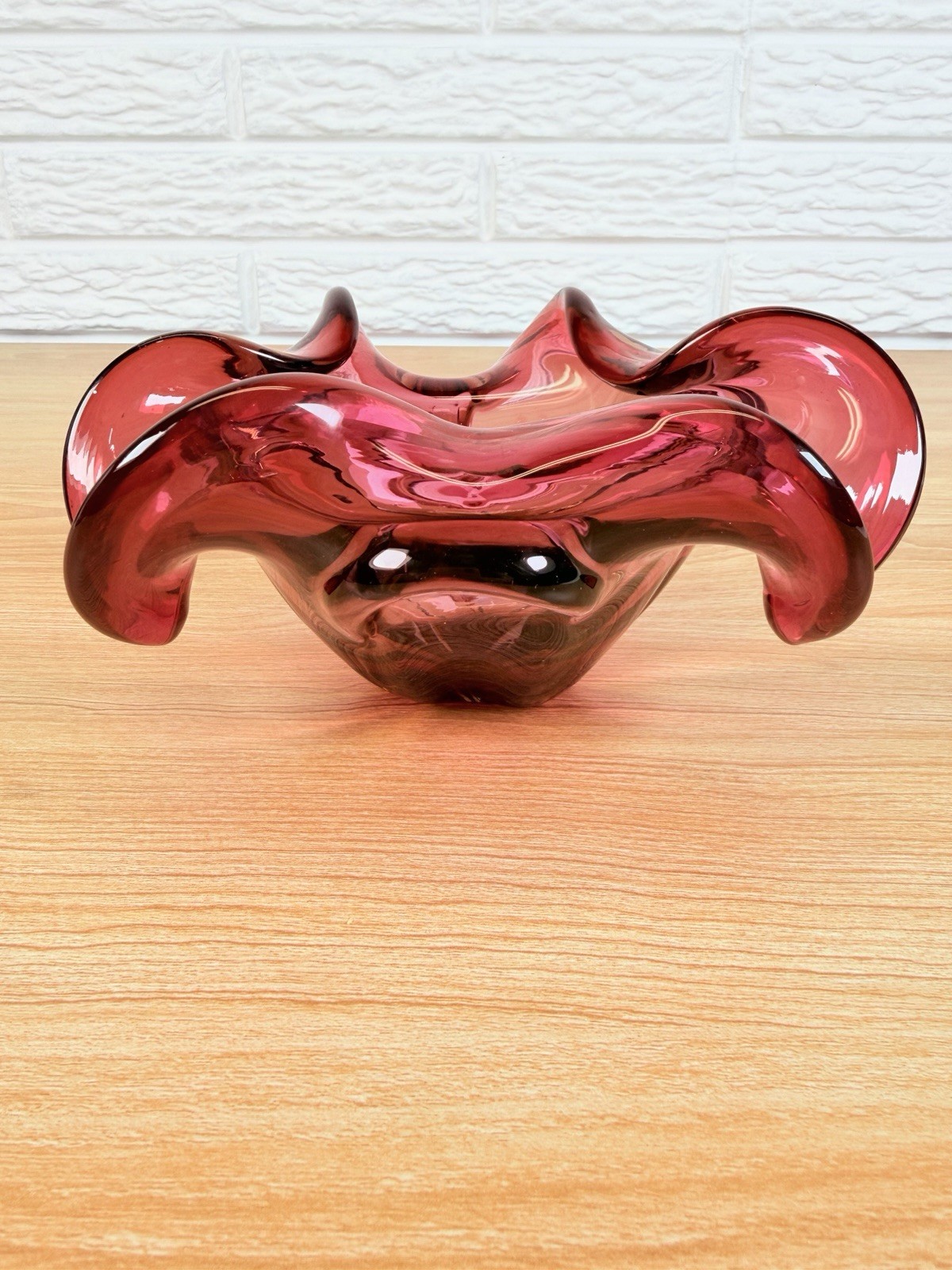 Vintage Murano Cranberry Manganese Art Glass Bowl Ashtray 7”