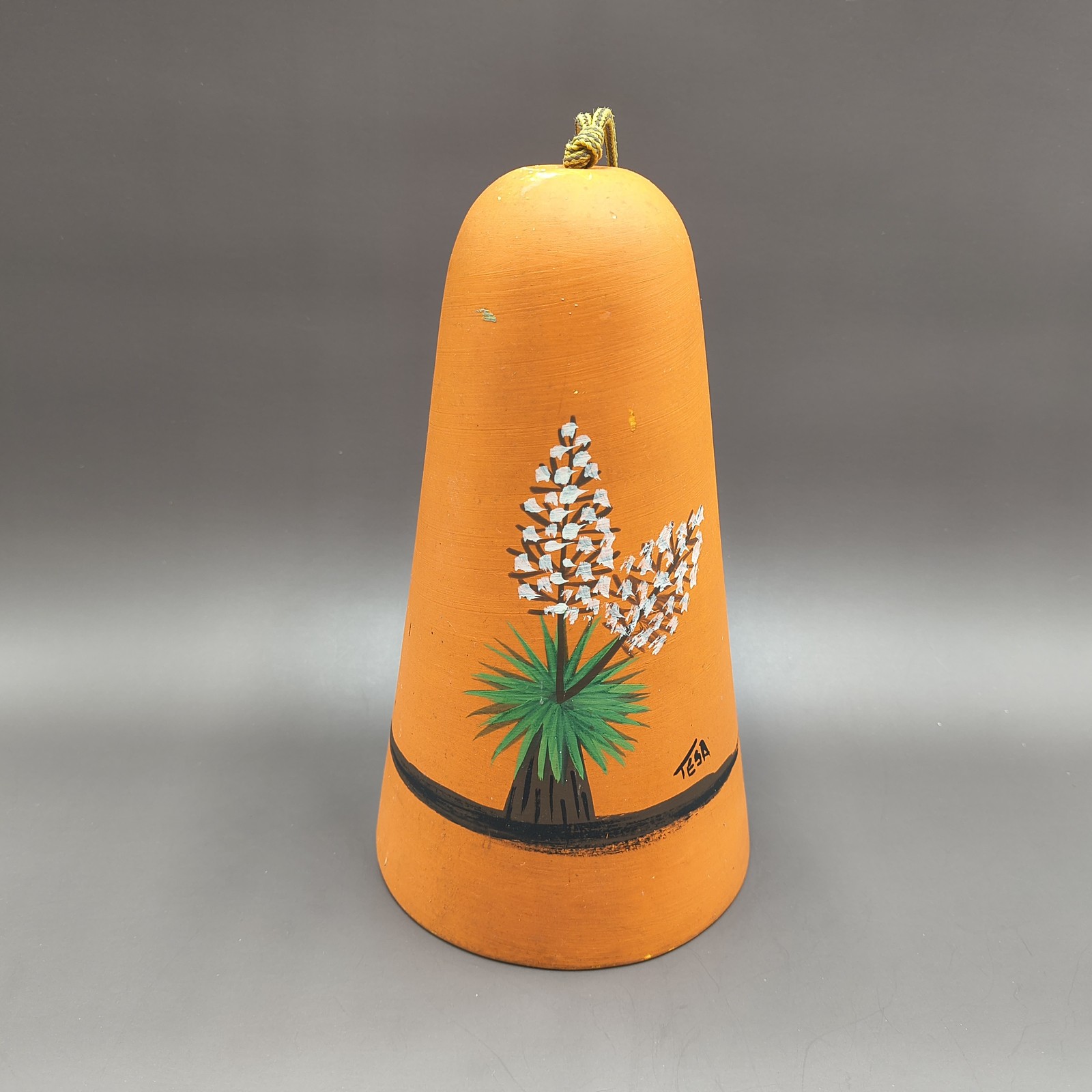 Vintage Orange Yucca Tesa Southwestern Pottery 8” Hand Painted Bell Wind Chime