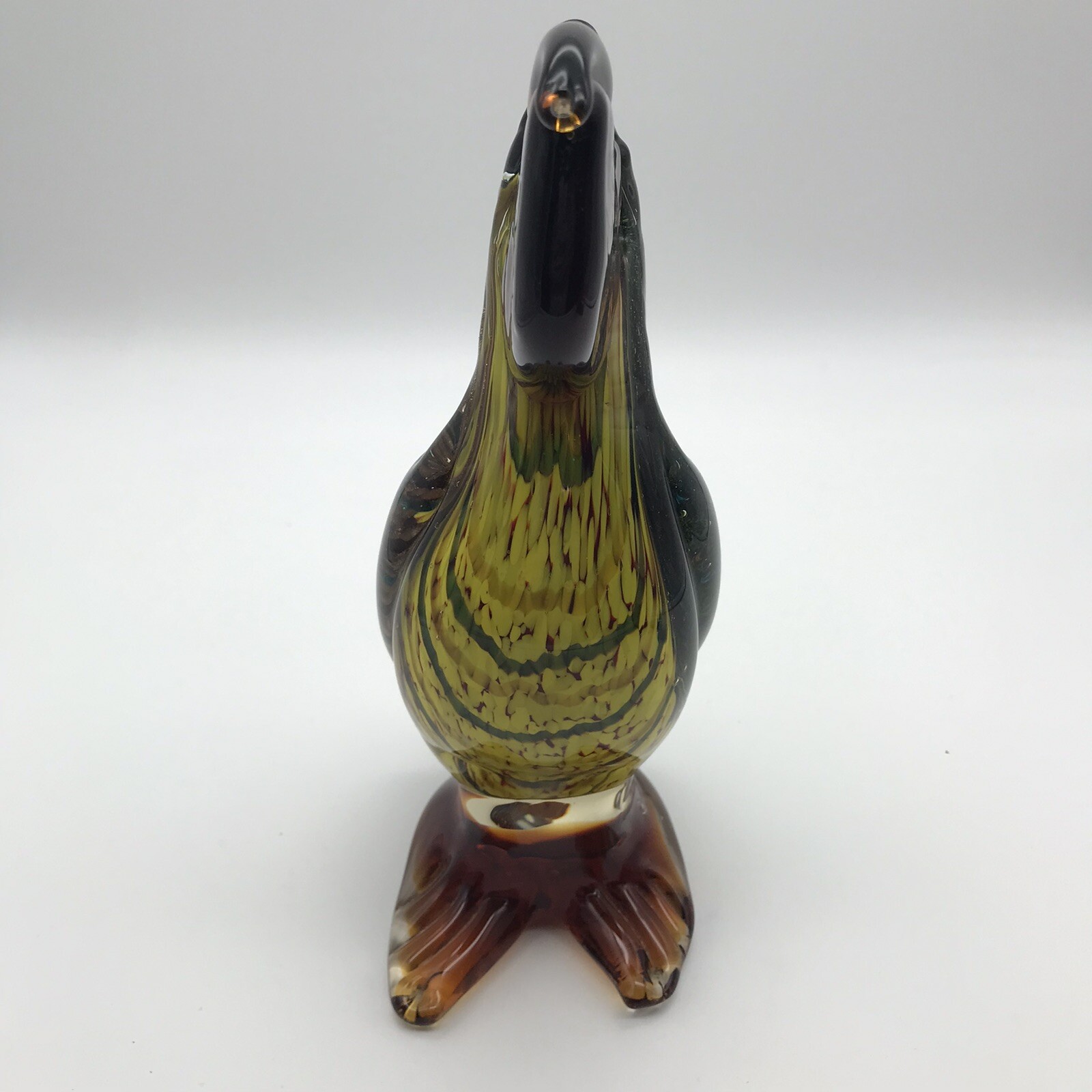 Art Glass Pelican Bird Animal Colored Flecks Green Yellow Amber Color Heavy READ