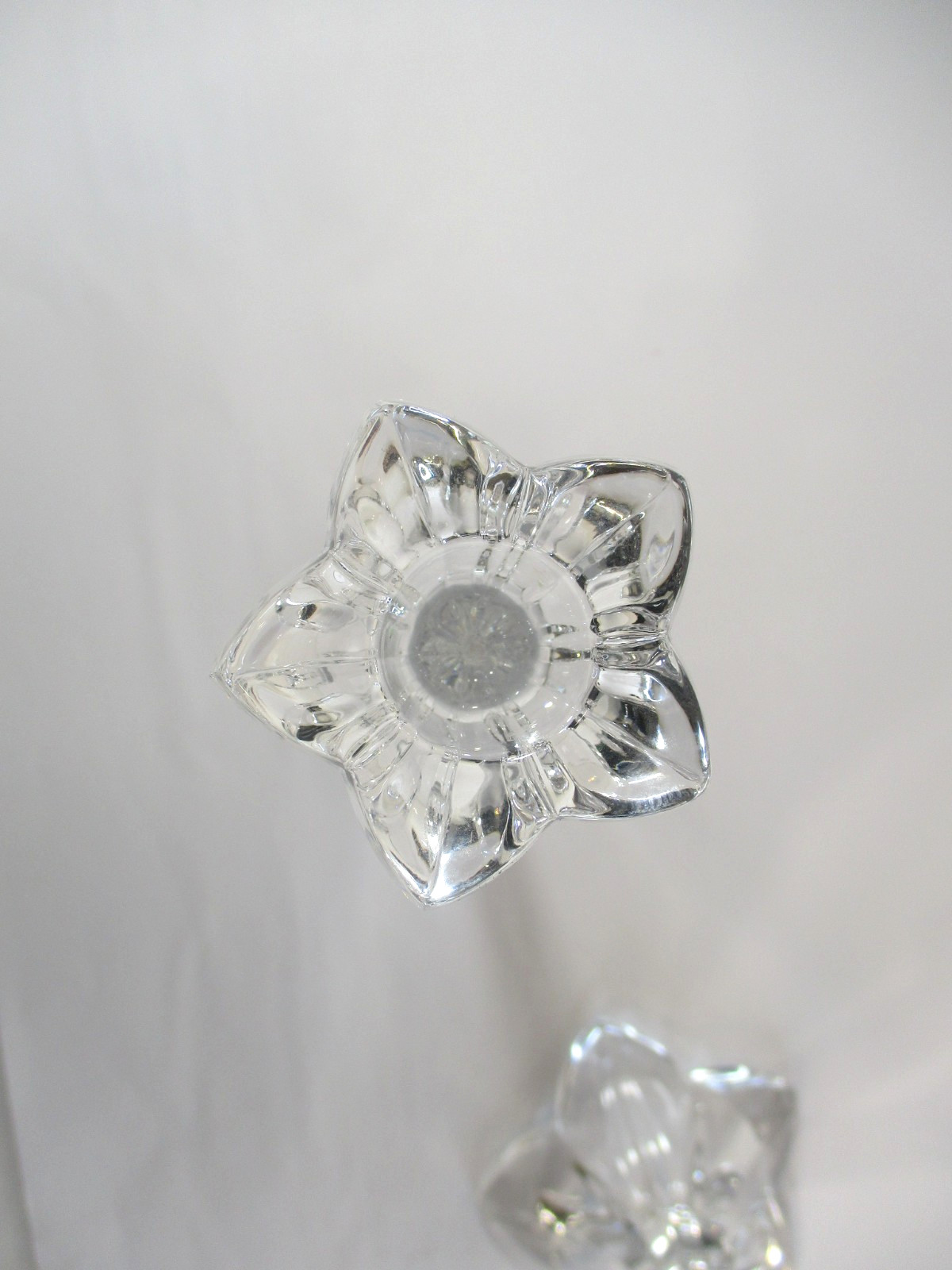 Pair (2) Mikasa Lead Crystal Petal Candle Stick Holders Germany 10-1/4″ & 7-3/4″