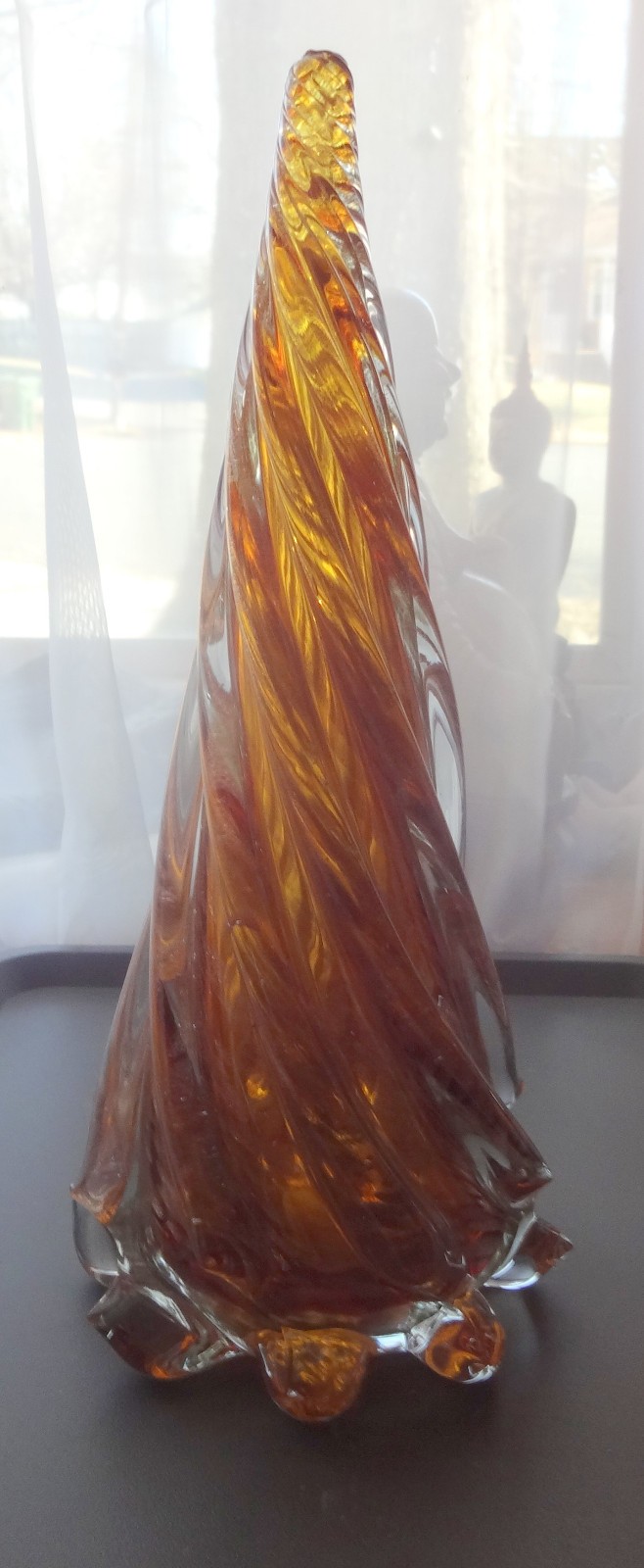 Vtg Christmas Tree Murano Art Glass 13″ Tall Clear Gold Copper Dust Handcrafted