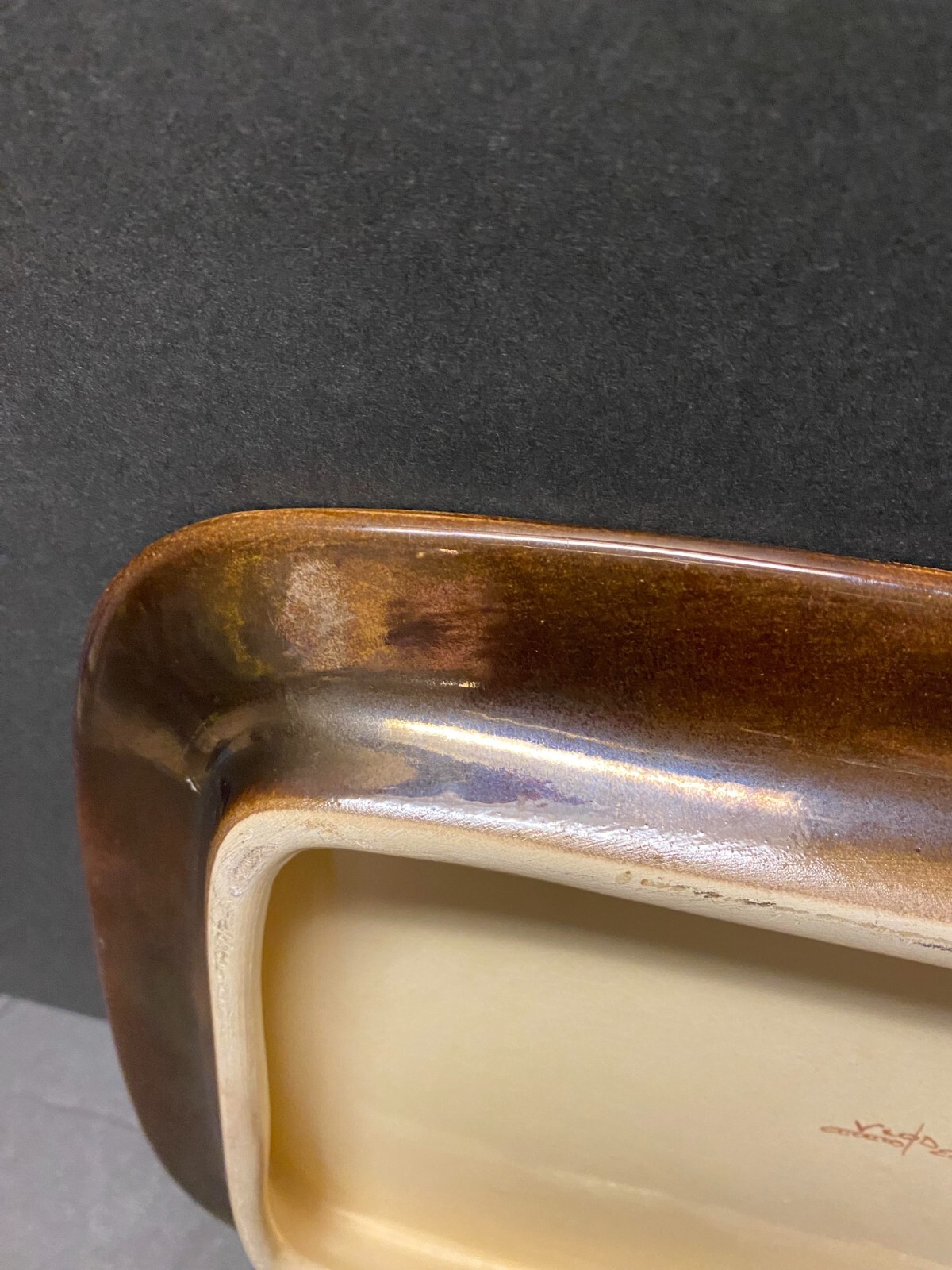 Vintage Eduardo Vega Raised Platter Mid Century Modern with iridescent Gold Tint