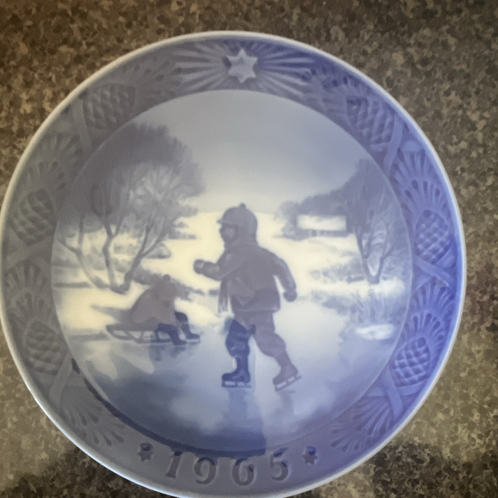 Royal Copenhagen 1965 Christmas Plate Porcelain Winter Scene Blue & White
