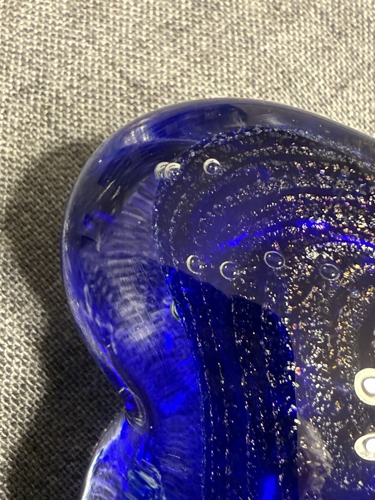 DP Salazar Blue Art Glass Heart Dichroic Swirl Vintage 2.25”