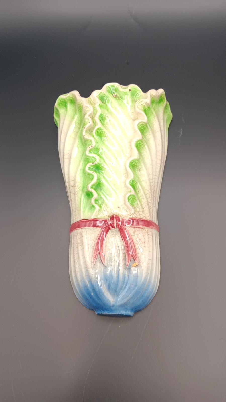 Pocket Vase Japan 6″ Green leaves Blue base