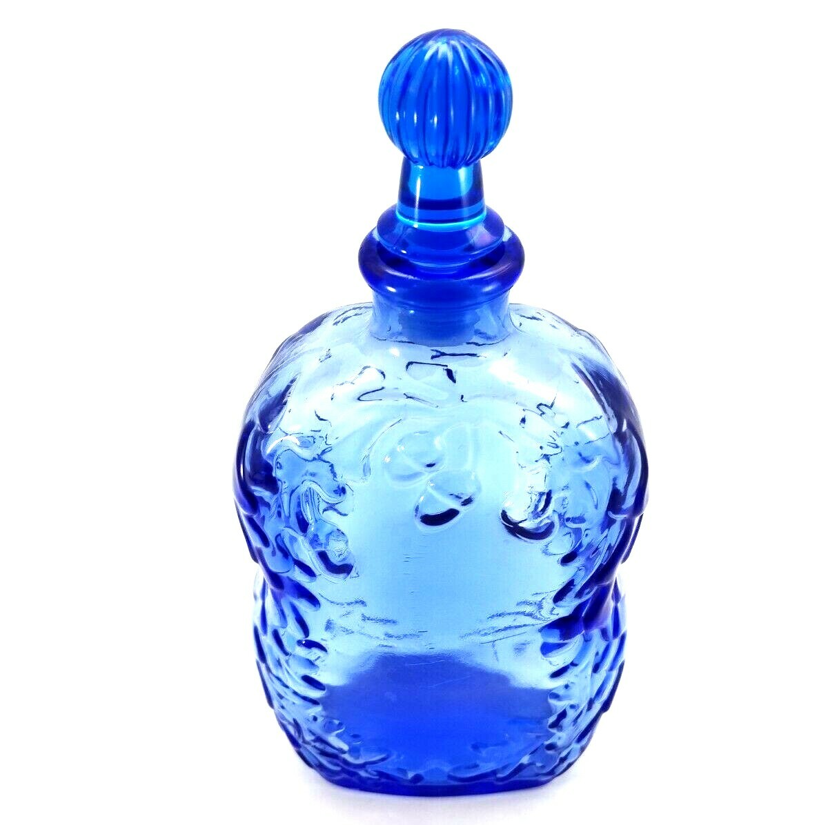 Cobalt Blue Bottle with Plastic Stopper Embossed with Acorns Leaves CANADA