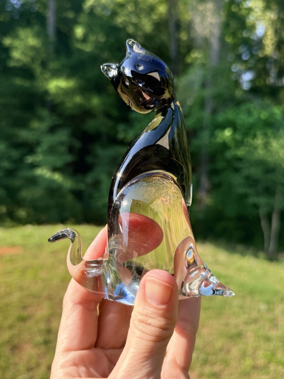 Murano Art Glass Smoke Gray Cat Figurine Paperweight 5.5″ Tall Label Sticker