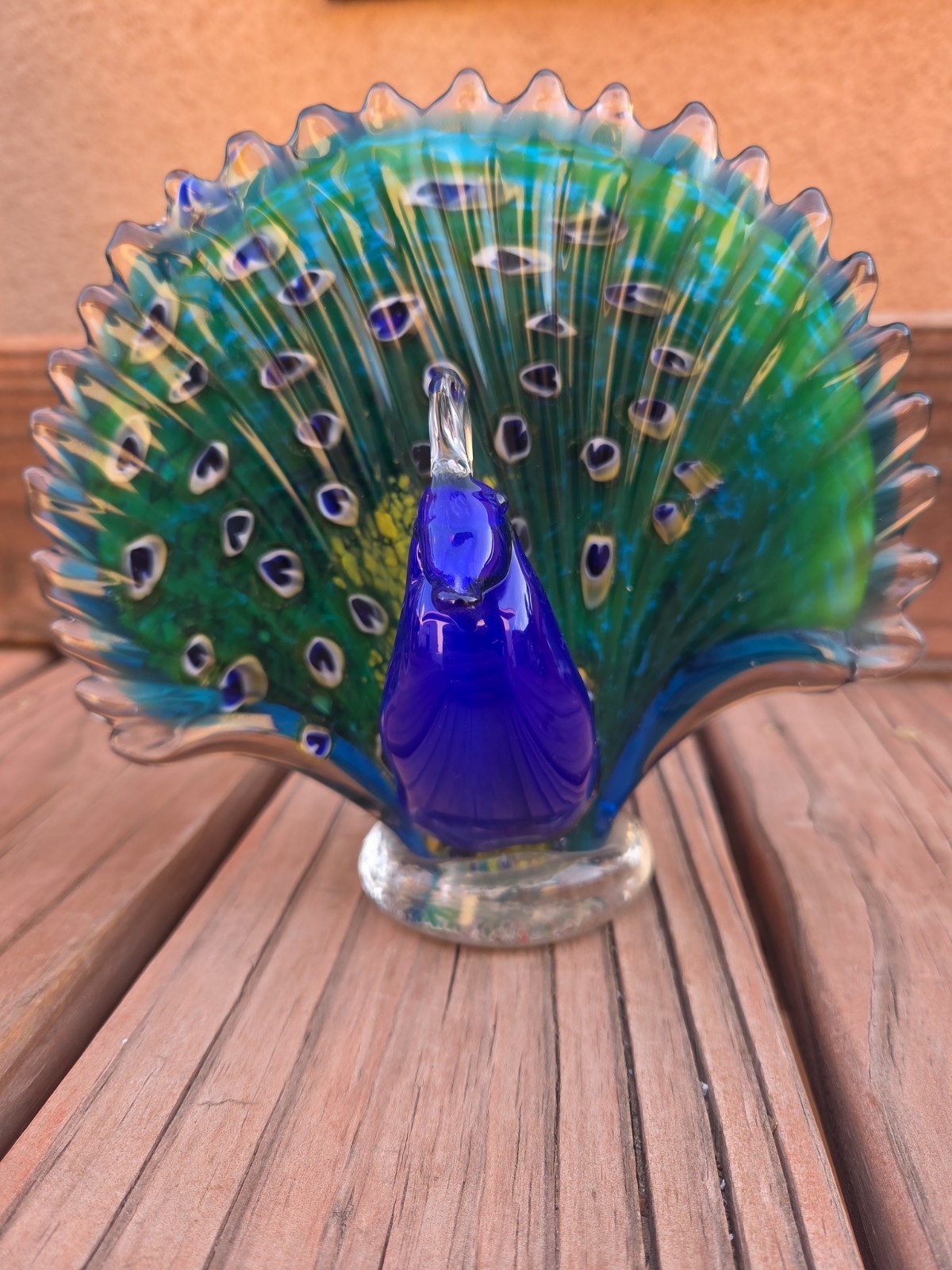 Murano Style Art Glass Peacock Figurine Large Paperweight Colorful Art Deco EUC