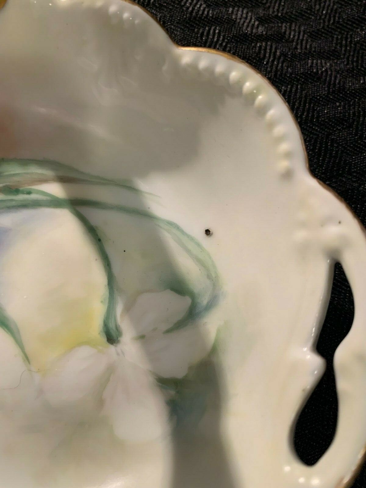 Antique AKD France Limoges Gold Handled Basket Dish Hand Painted Floral EUC