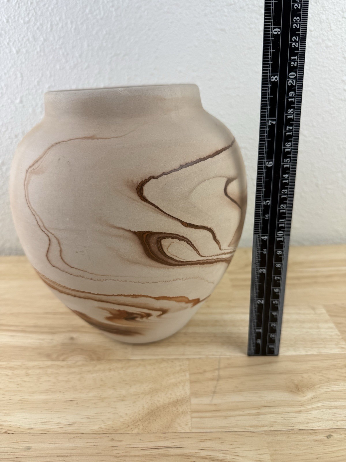 Nemaji Pottery 8″ Vase Brown Orange Swirl USA Handmade Marbled Indian Art