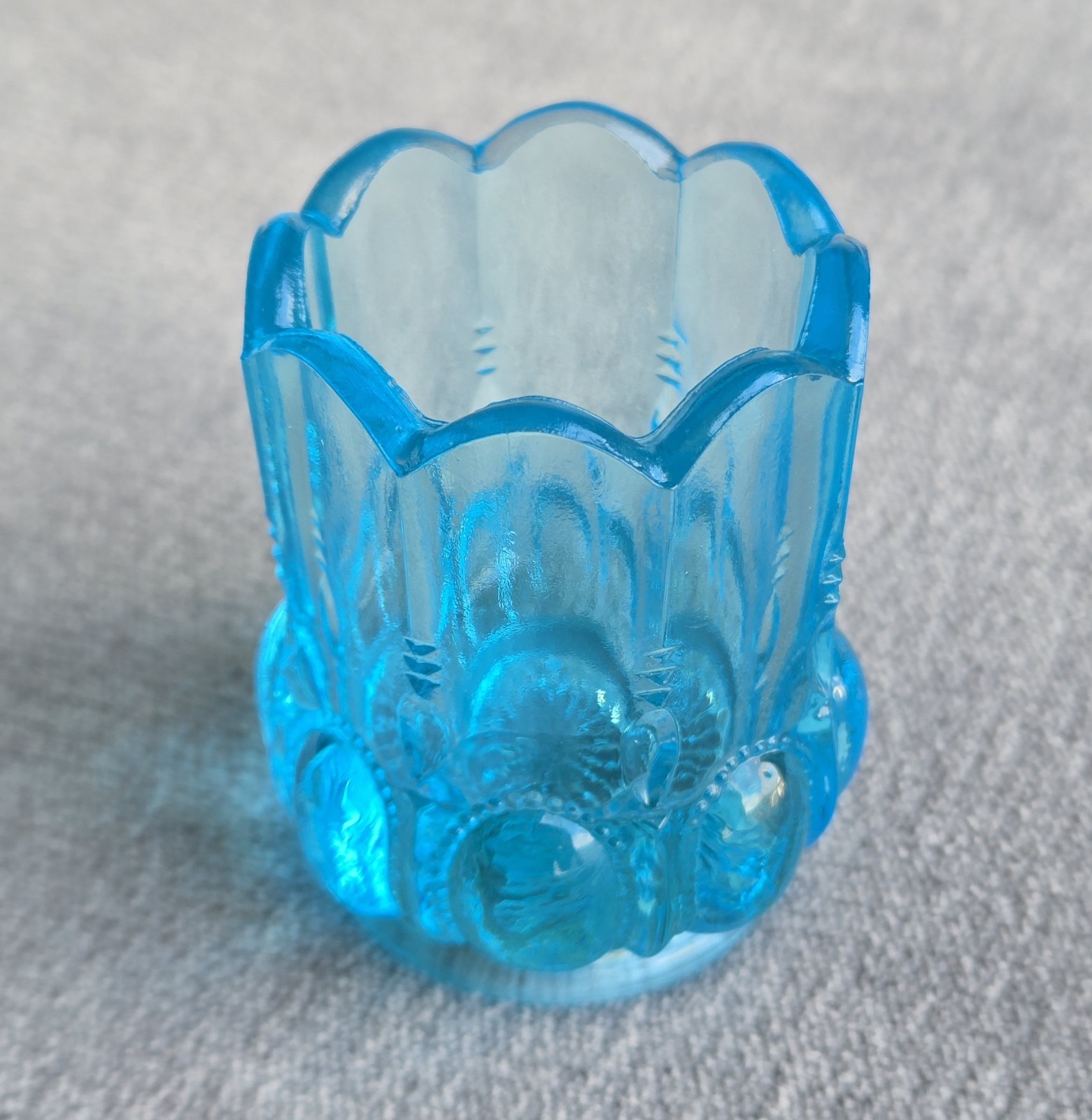 Degenhart Uranium Toothpick Holder Sapphire Blue UV Glass Beaded Oval 1950s-60s