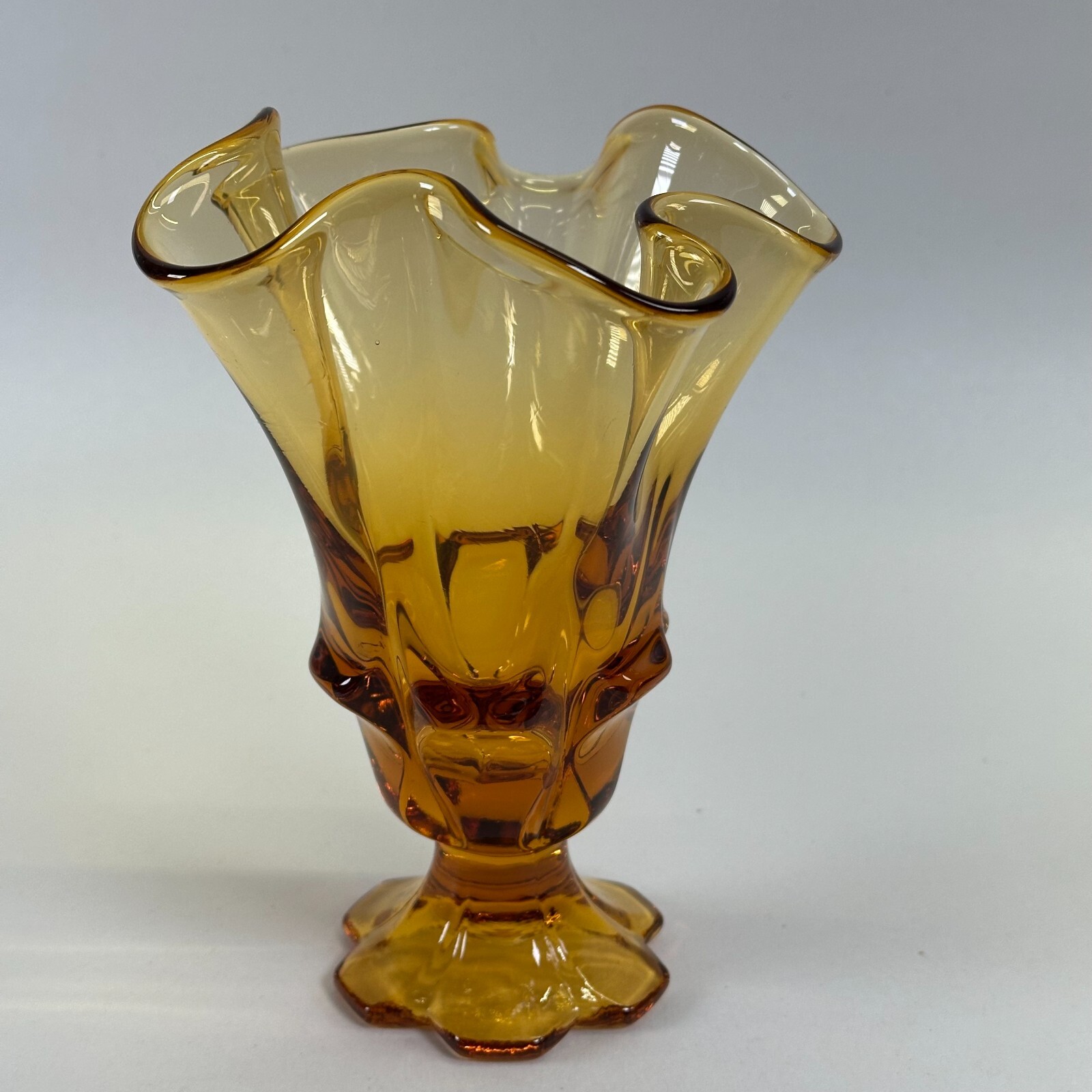 Fenton Valencia Amber Handkerchief Vase 6 3/8″ Vintage
