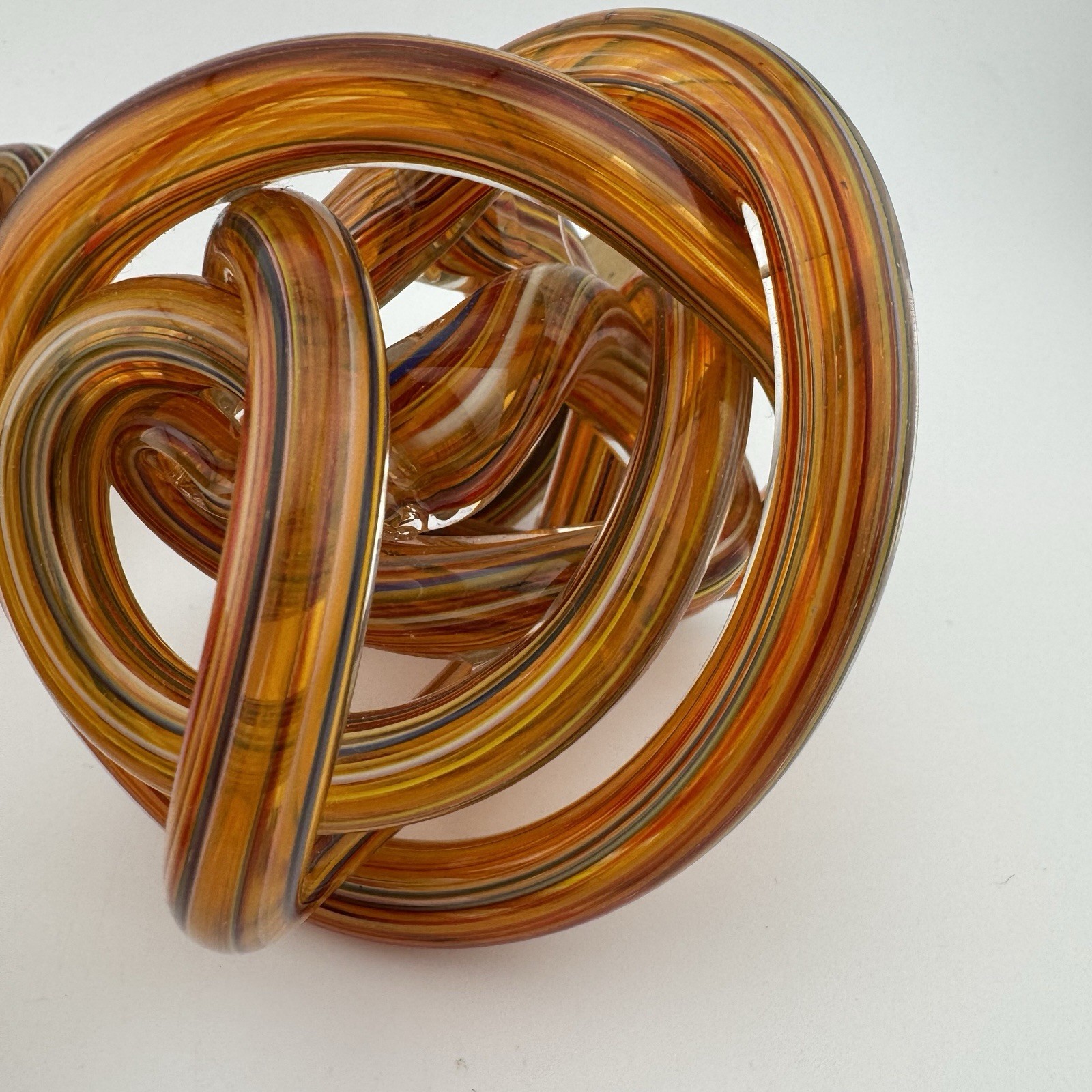 Hand Blown Infinity Glass Twisted Knotted Set Of 3 Red-Orange Decor Paper Weight