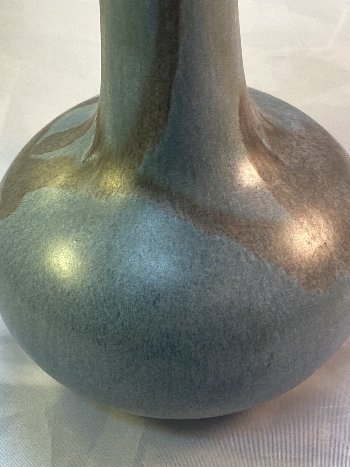 Vntg Blue Brown Blue Mountain Pottery Bud Vase Canada 11” Tall Drip BMP Canada