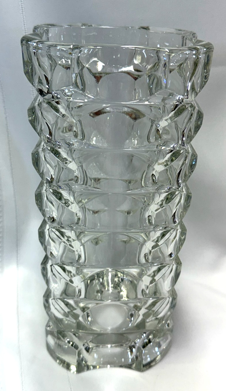 Vintage J.G. Durand Windsor Luminarc Crystal Glass Vase Geometic Cubist Design