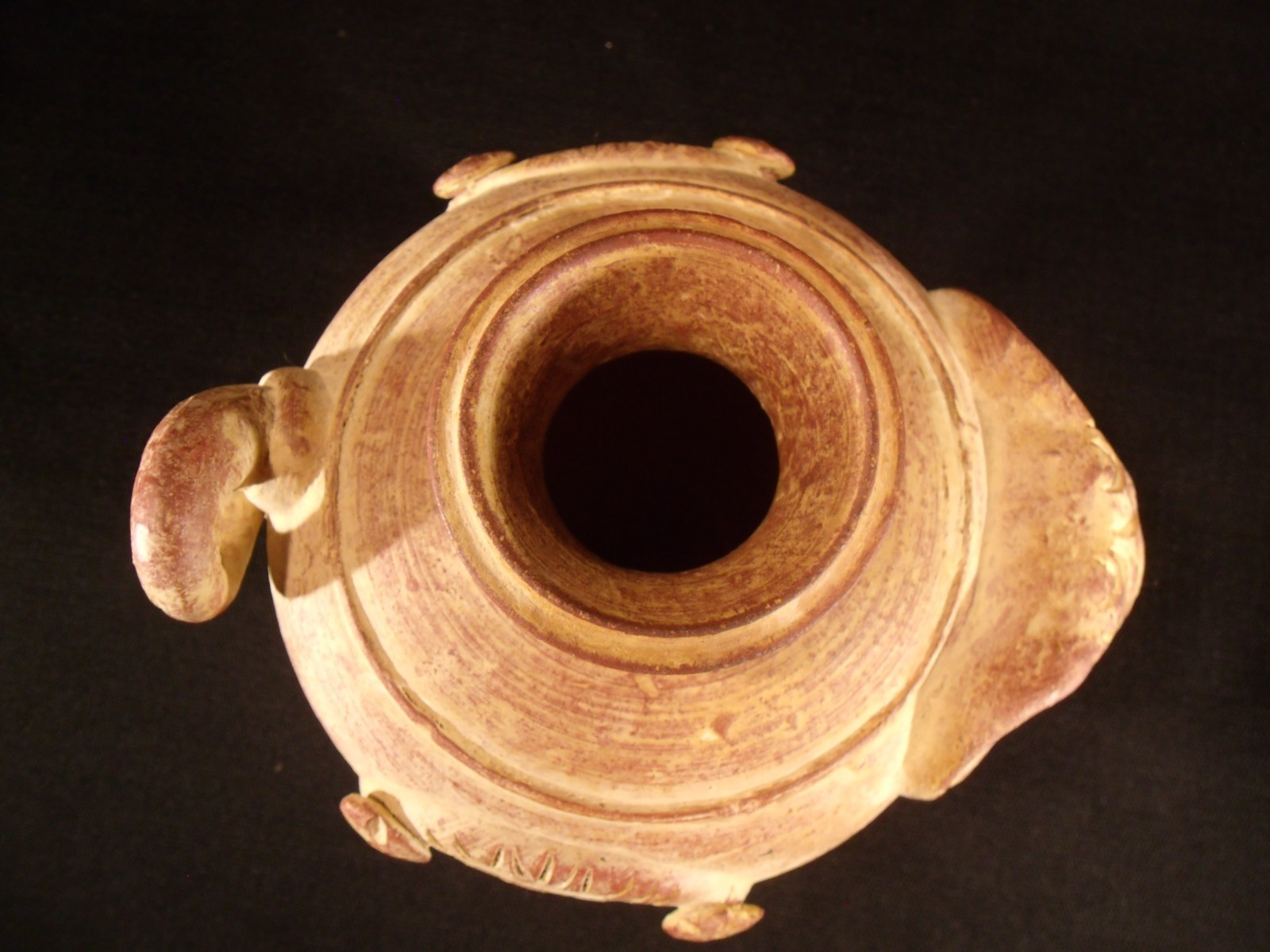 Rustic Elephant Relief Terracotta Pottery Vase Jar Footed