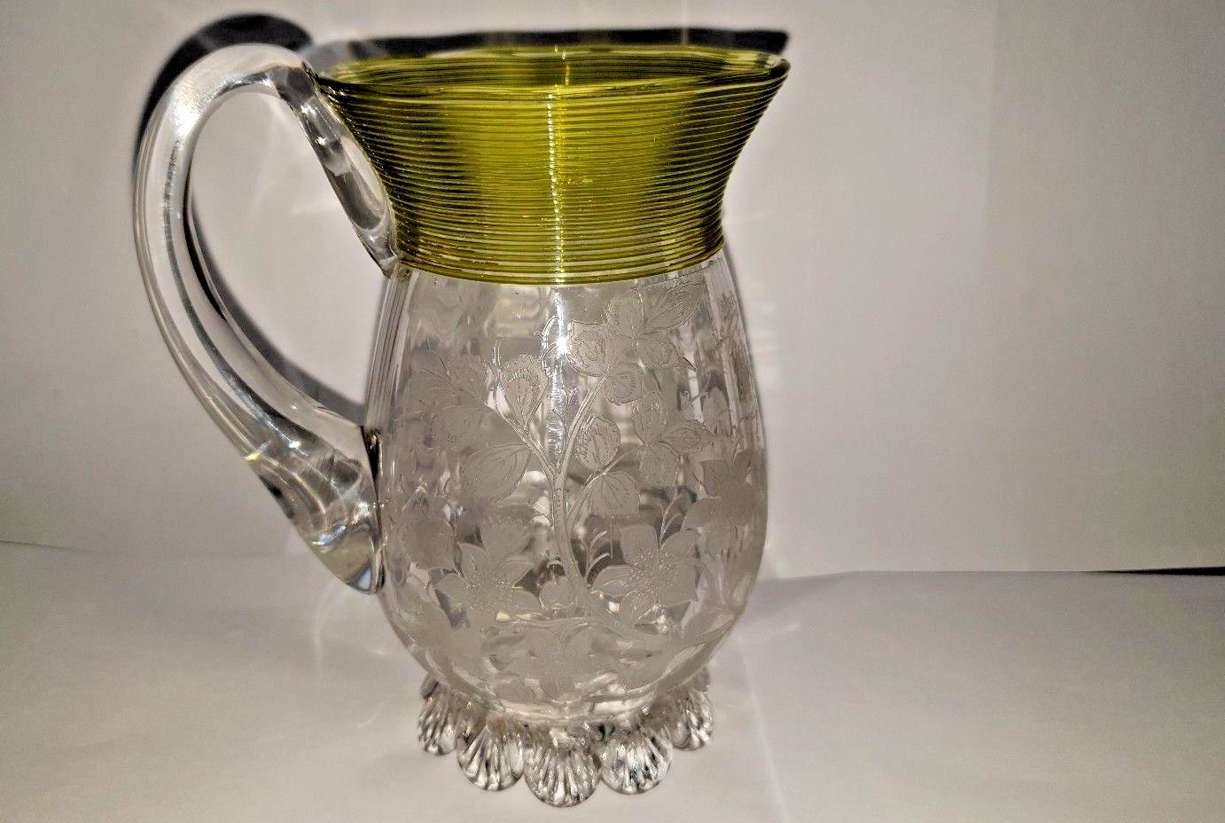 Superb Stourbridge Floral Etched Glass Tankard – Dated 1890 -Stunning Condition