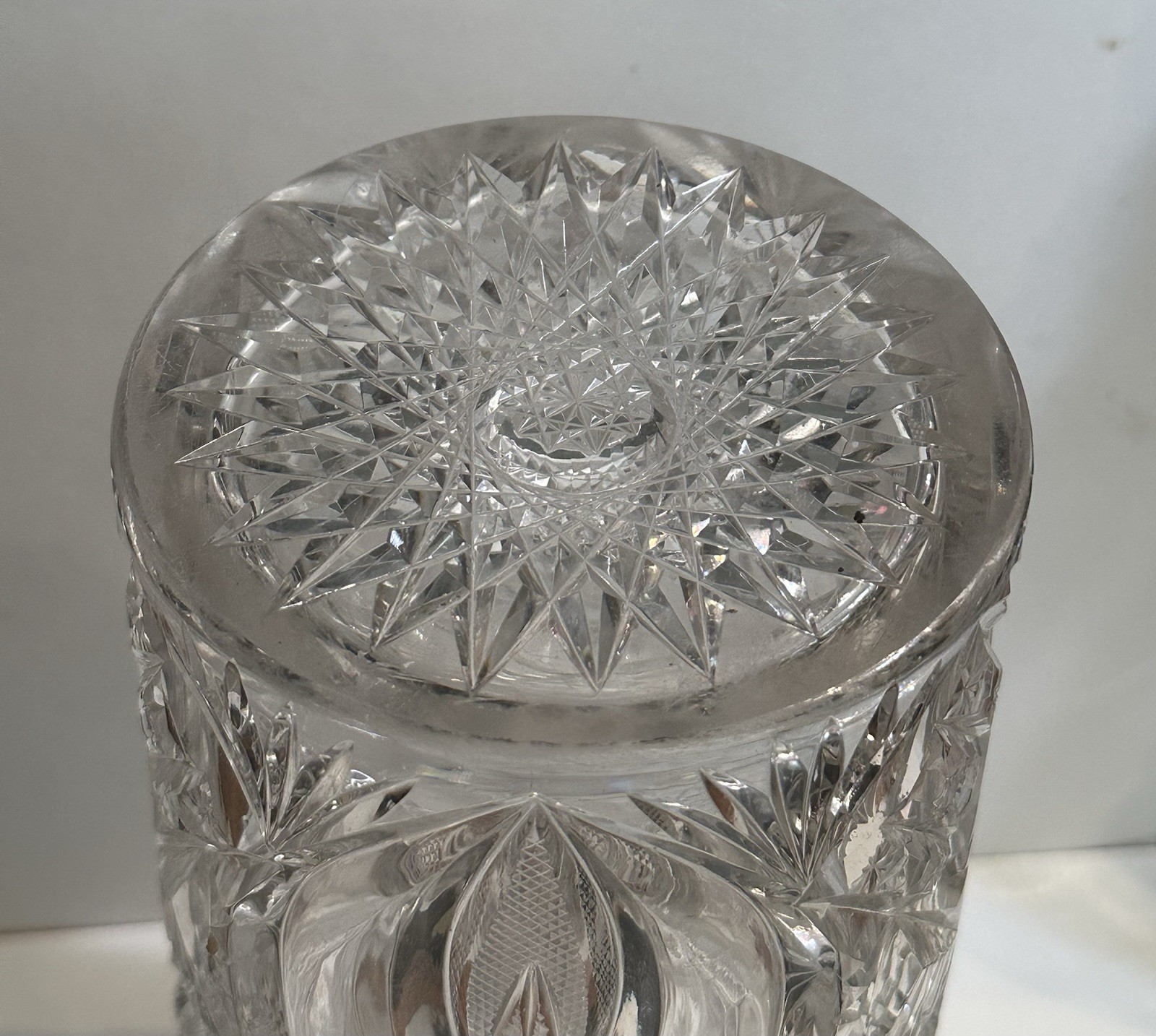 ABP CUT GLASS CRYSTAL VASE BY BERGEN 9” Tall Centerpiece, Statement Piece C-pics