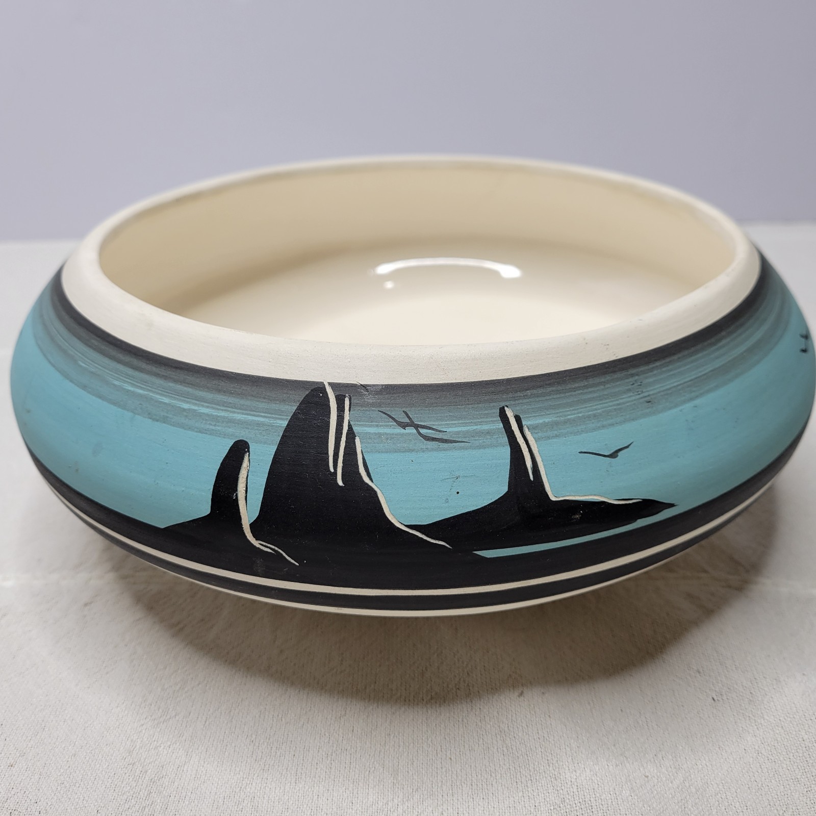 VTG Navajo Hand Painted Blue Mesa Pottery Bowls / Planters Set Southwest Signed