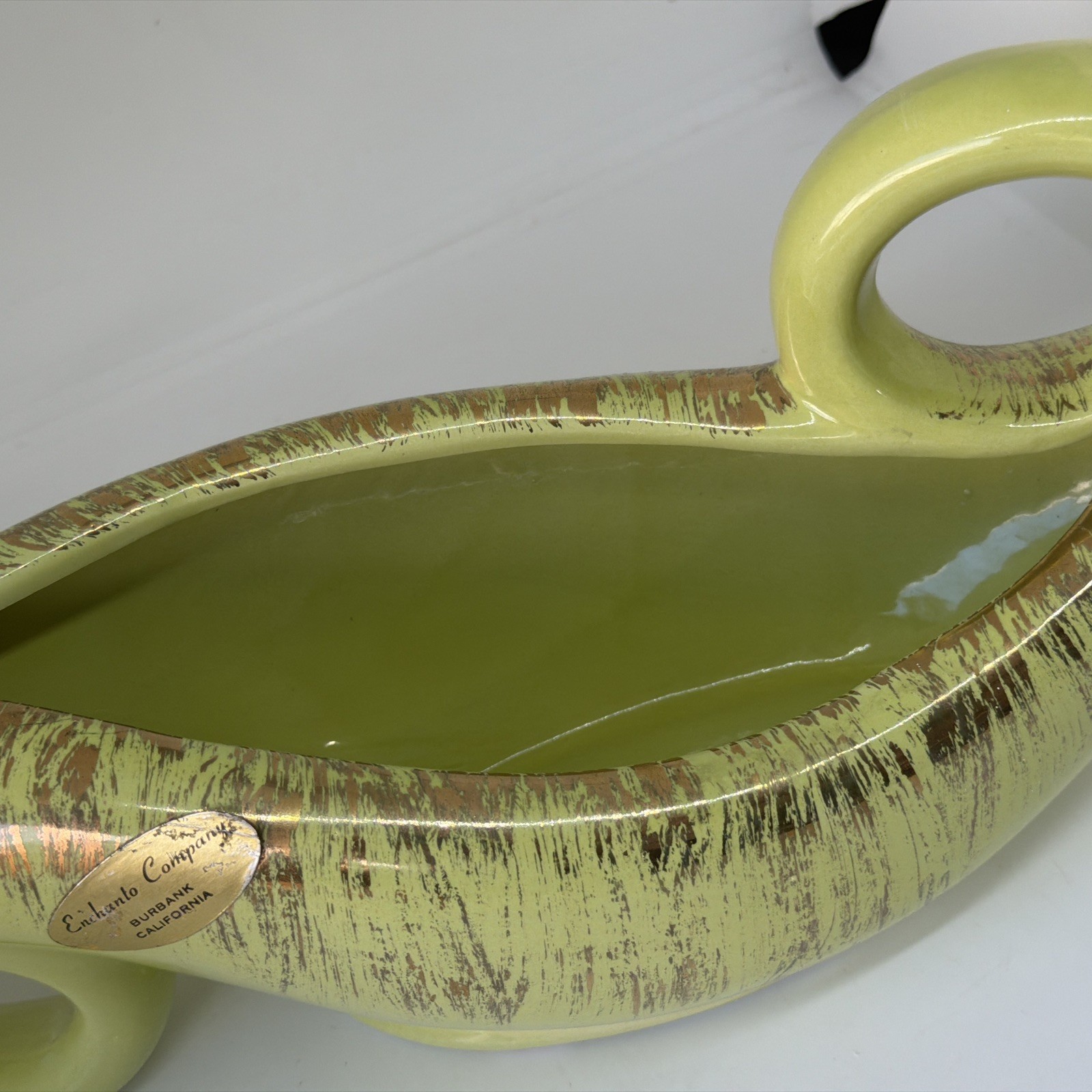Green Enchanto Co Burbank CA MCM Double Loop Console Planter Atomic Pottery