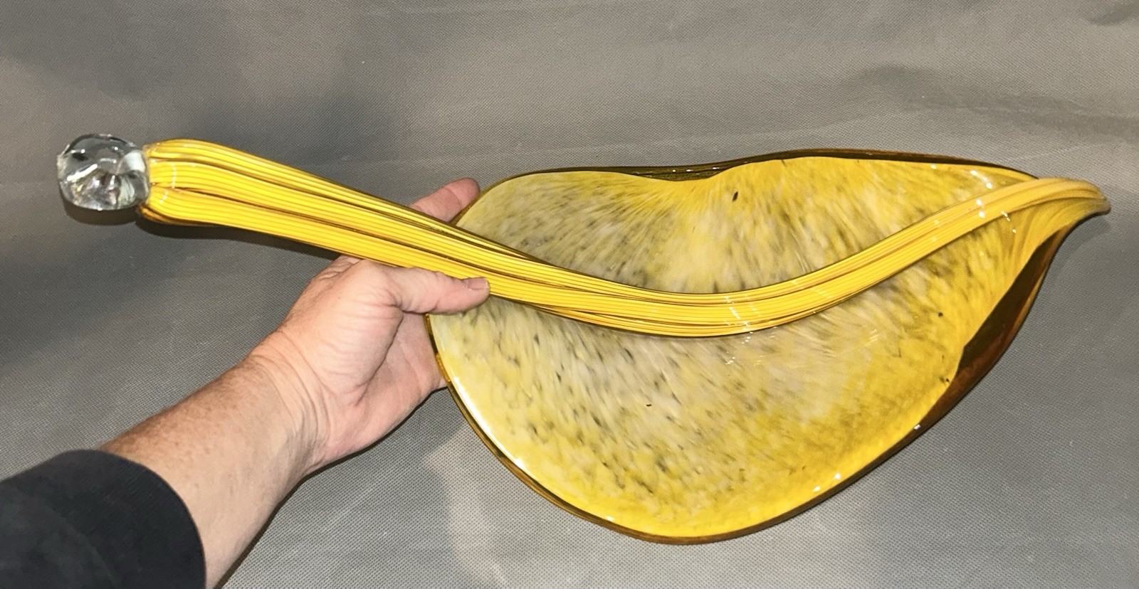 Vtg Leaf Form Sculpture Murano Style Art Glass Hand Blown 18″ Hanging Yellow