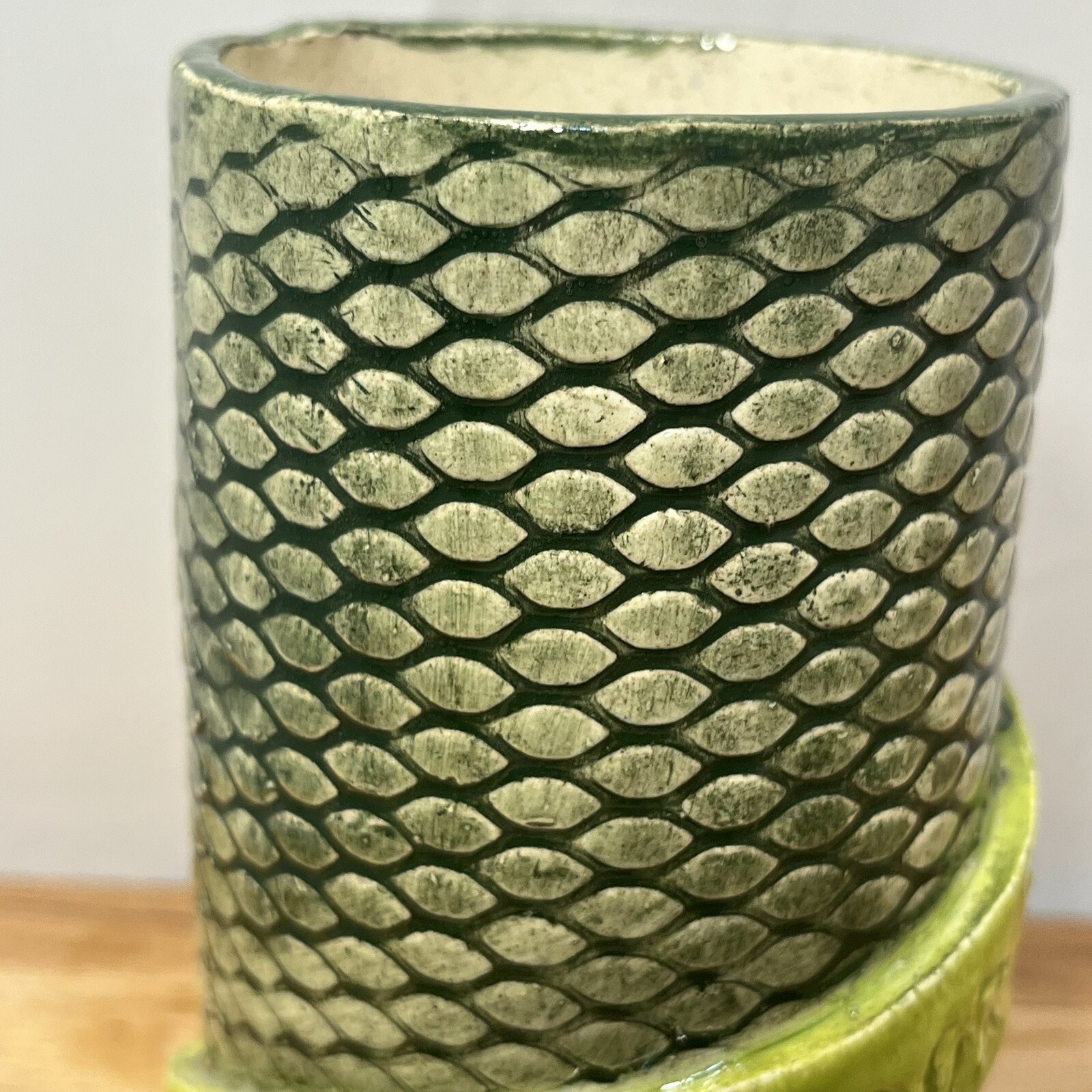 Ugly Handmade Art Pottery Vase Mug Dragon Snake Lizard Scales Signed Nina