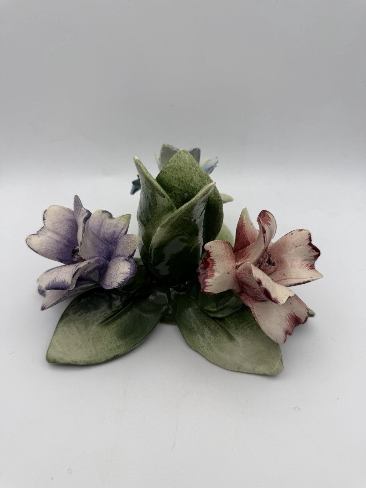 vintage Capodimonte porcelain floral Candle Holder.