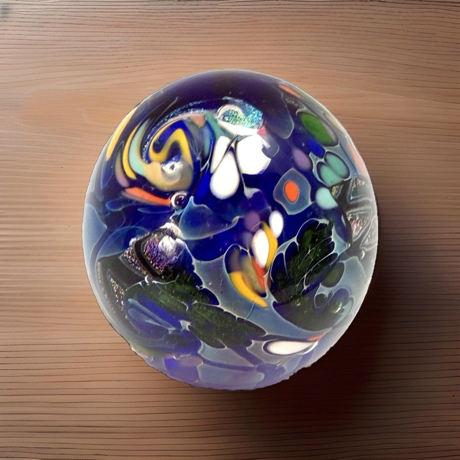 Signed Jim Karg Colorful Art Glass Paperweight Vintage