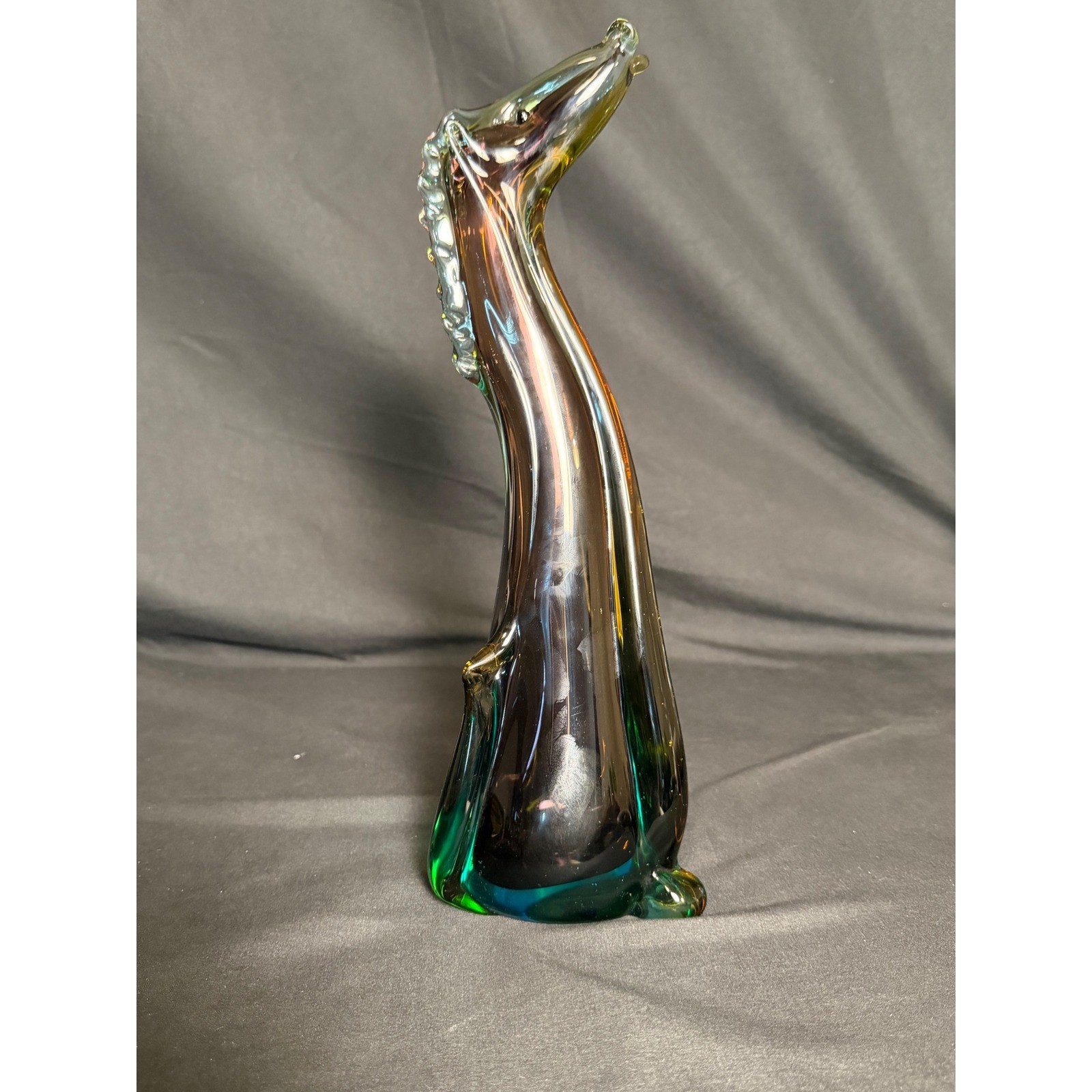 Art Glass Giraffe Figurine France Sommerso Amber Green Vintage Signed