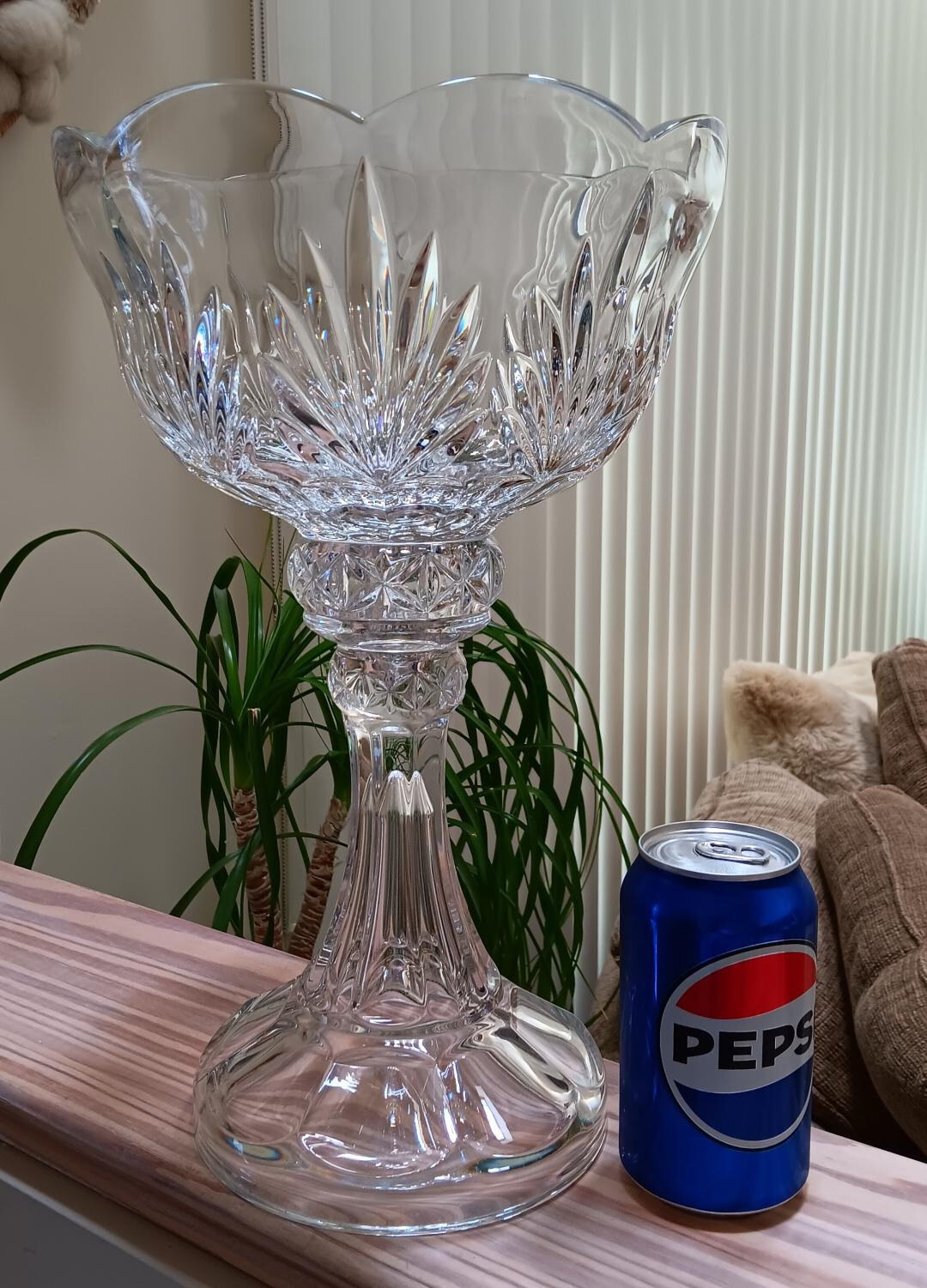 Vintage Magnificent 14 inch Tall Cut Crystal Pedastal Centerpiece Compote!