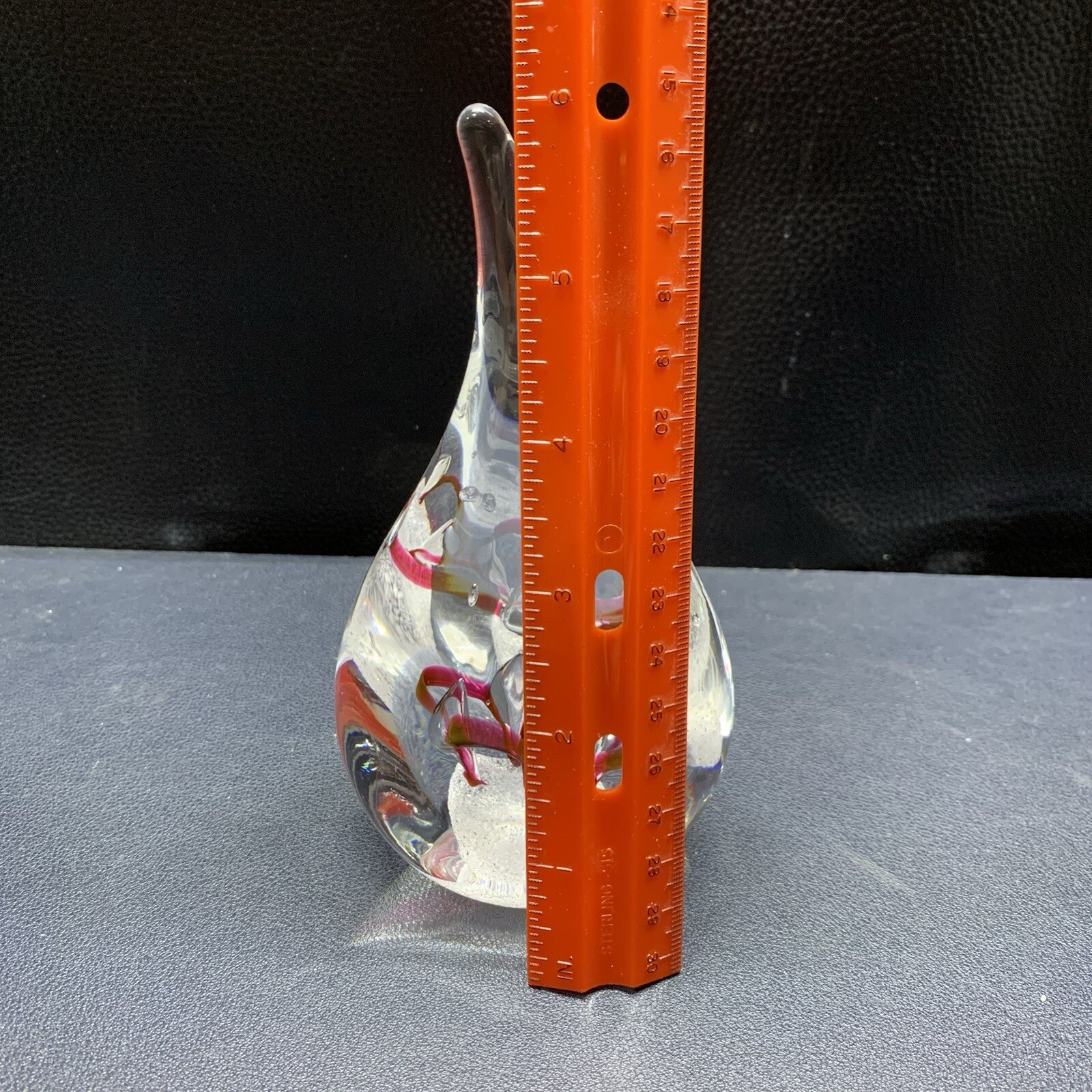 Studio Art Glass Free Form Teardrop Paper Weight Artist Signed 6” Tall 1.3 Lbs