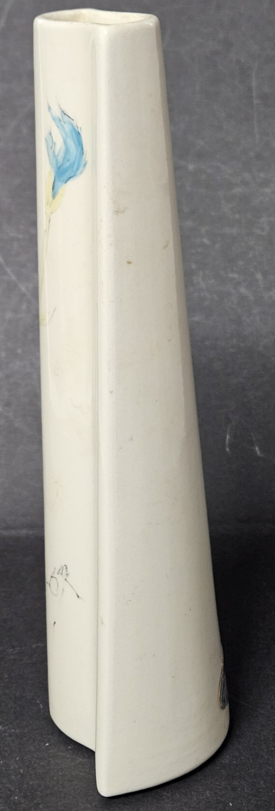 Hand Painted Blue Flower Vase Signed Ceramic 8” Franklin Mint Barbara Baatz Base
